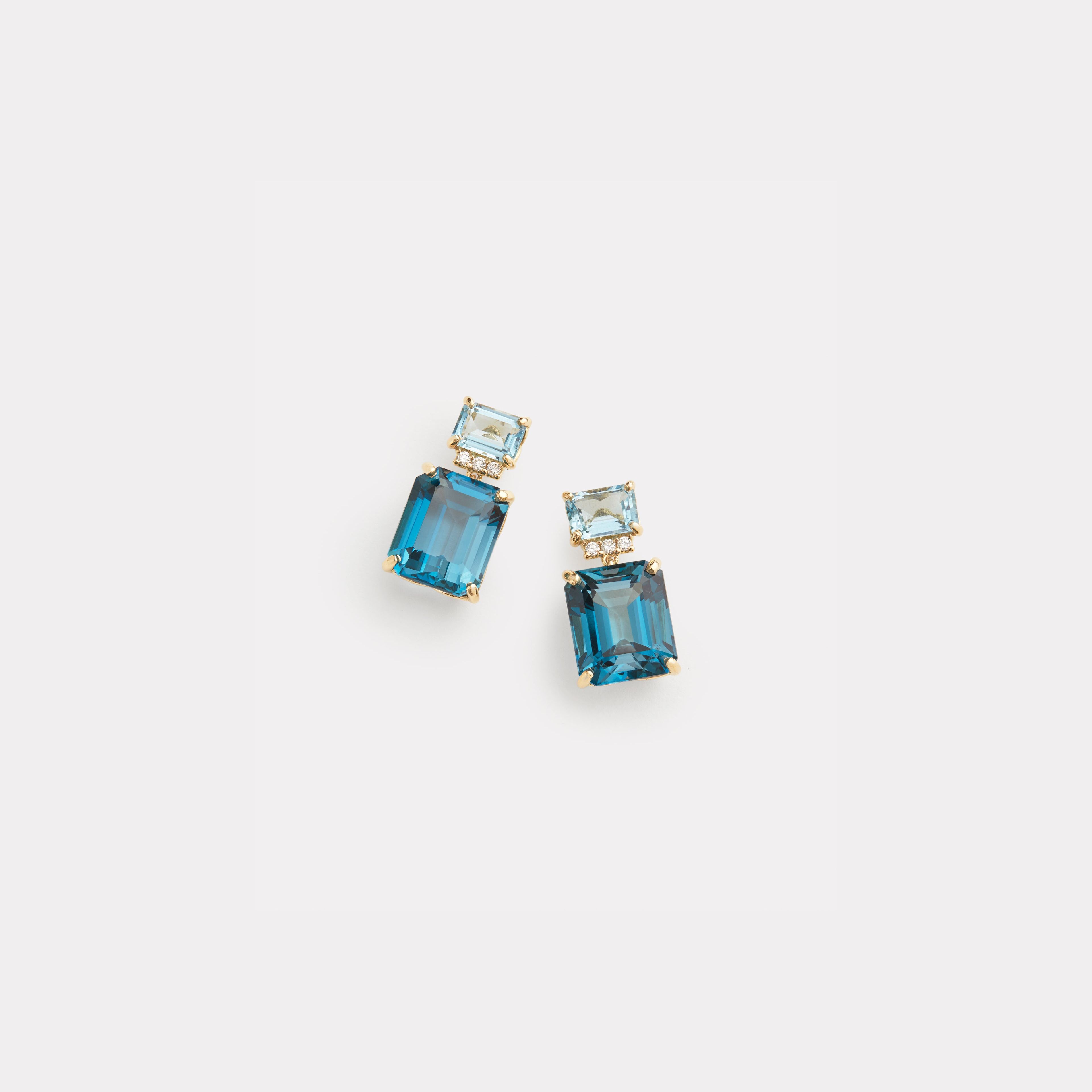 Aquamarine, London Blue Topaz, and Diamond Drop Earring
