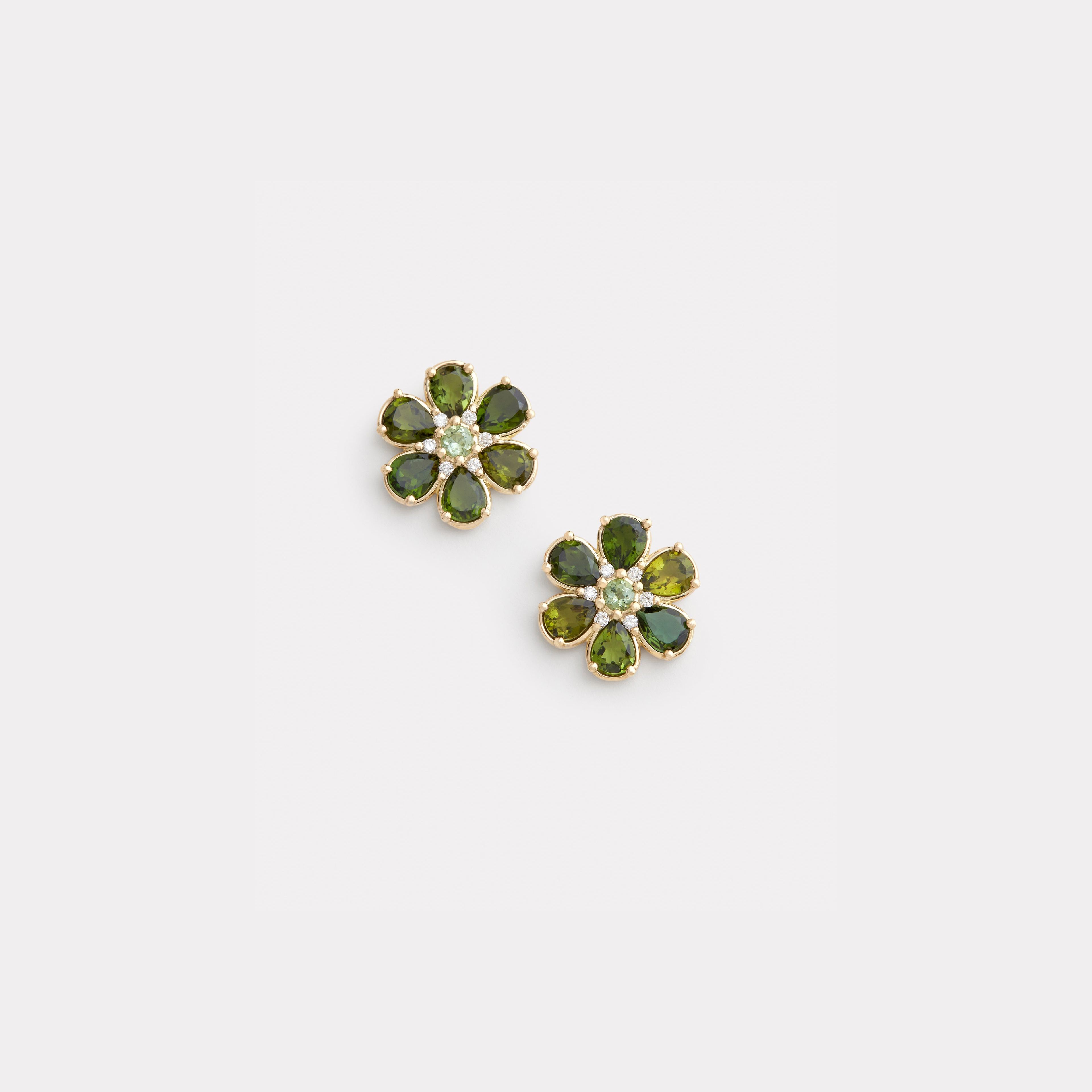 Floral Stud with Green Tourmaline