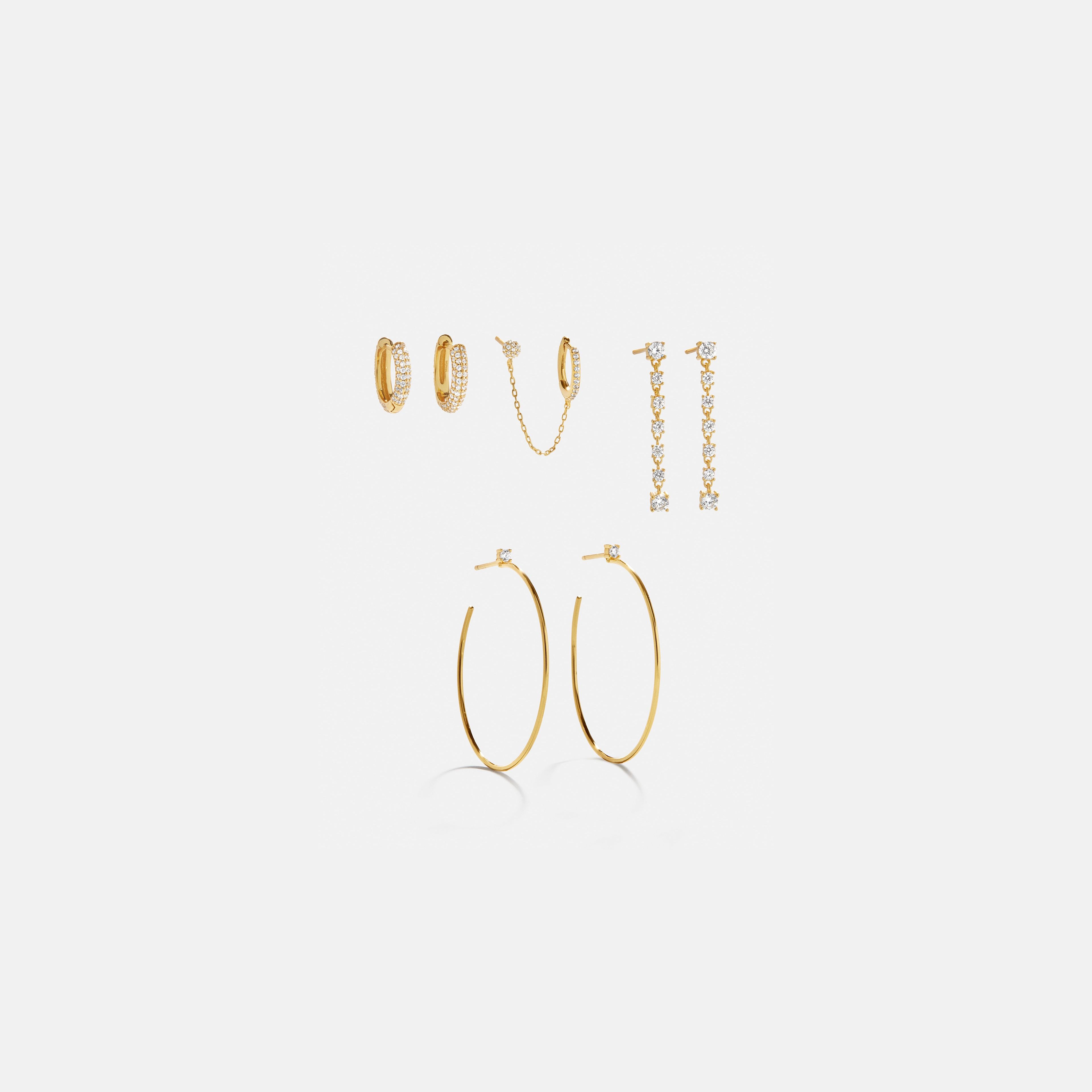Leighton 18K Gold Earring Set - Gold/Pavé