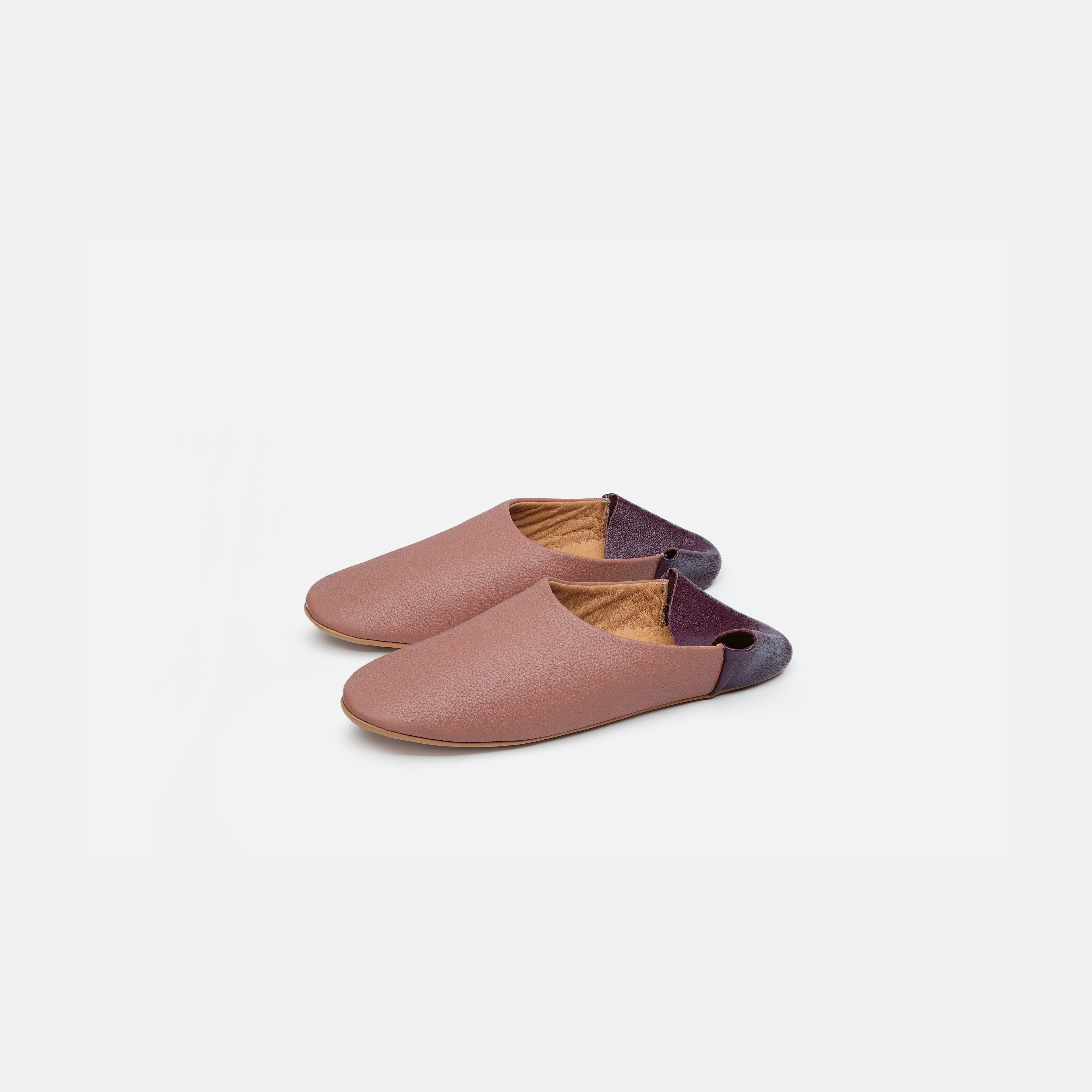Dusty Pink & Aubergine Leather House Slippers