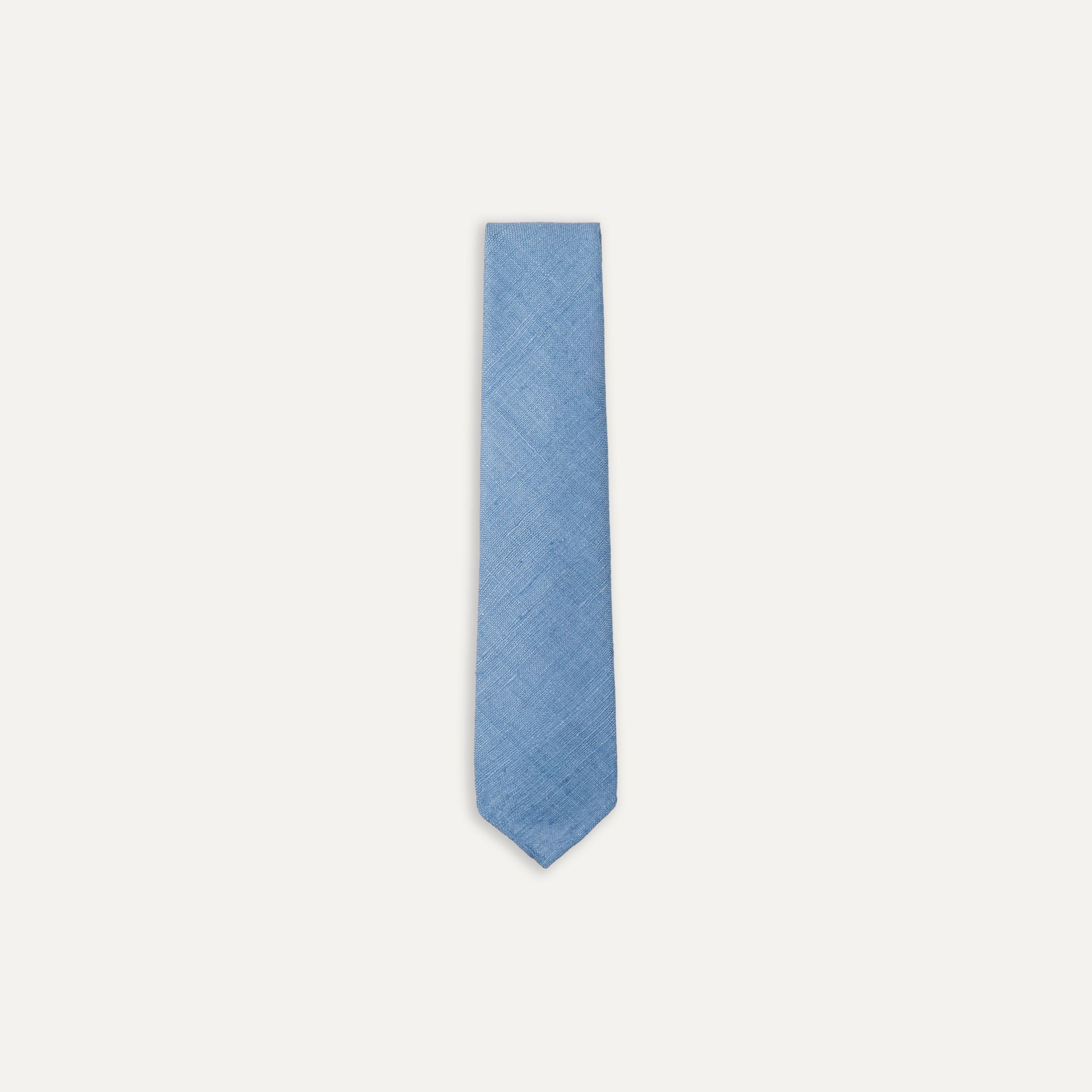 Blue Tussah Hand Rolled Silk Tie