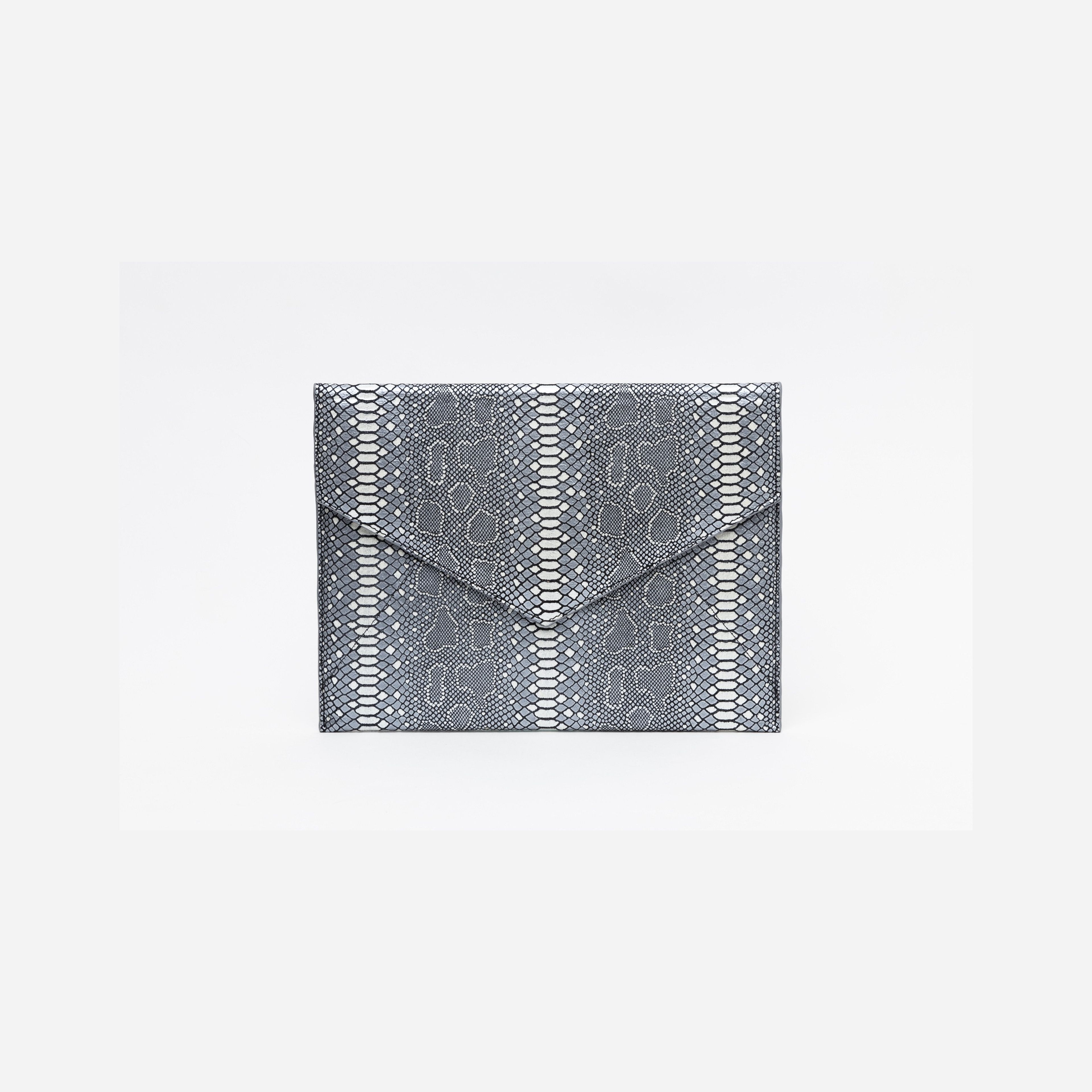 Vesper Leather Envelope Clutch/Blue Snakeskin Embossed