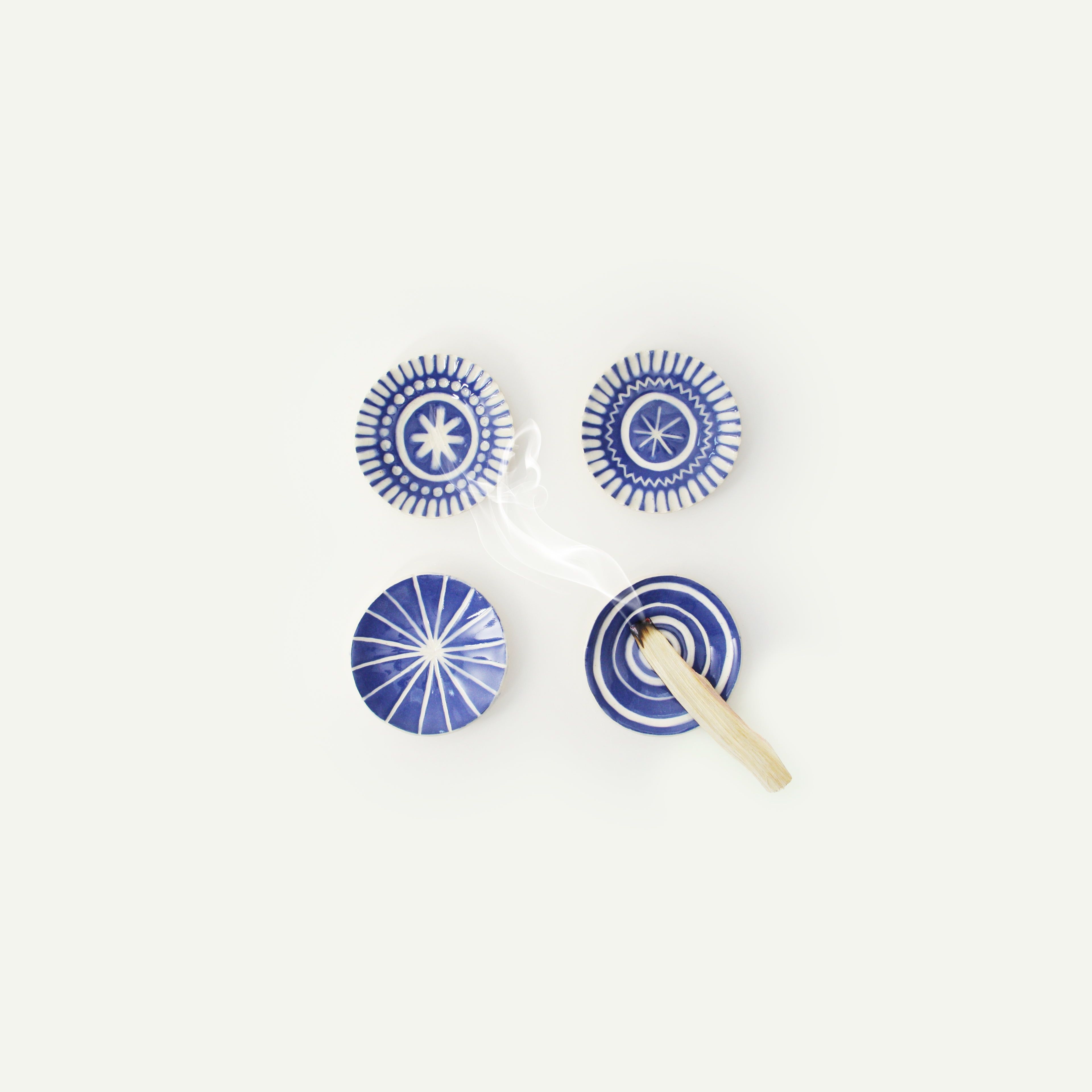 Blue Carved Ring Dish / Incense Holder