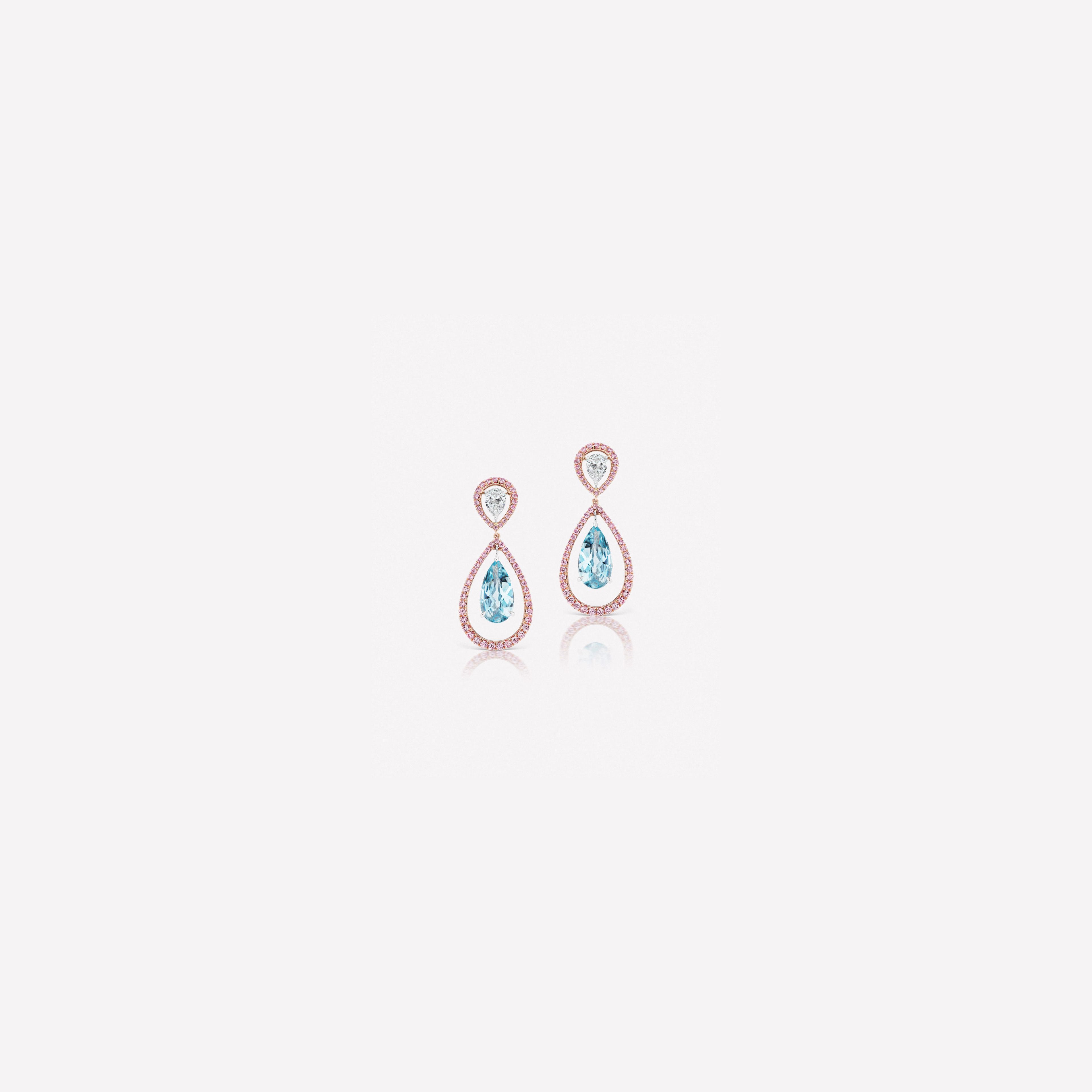 Argyle Pink Diamond and Aquamarine Drop Earrings