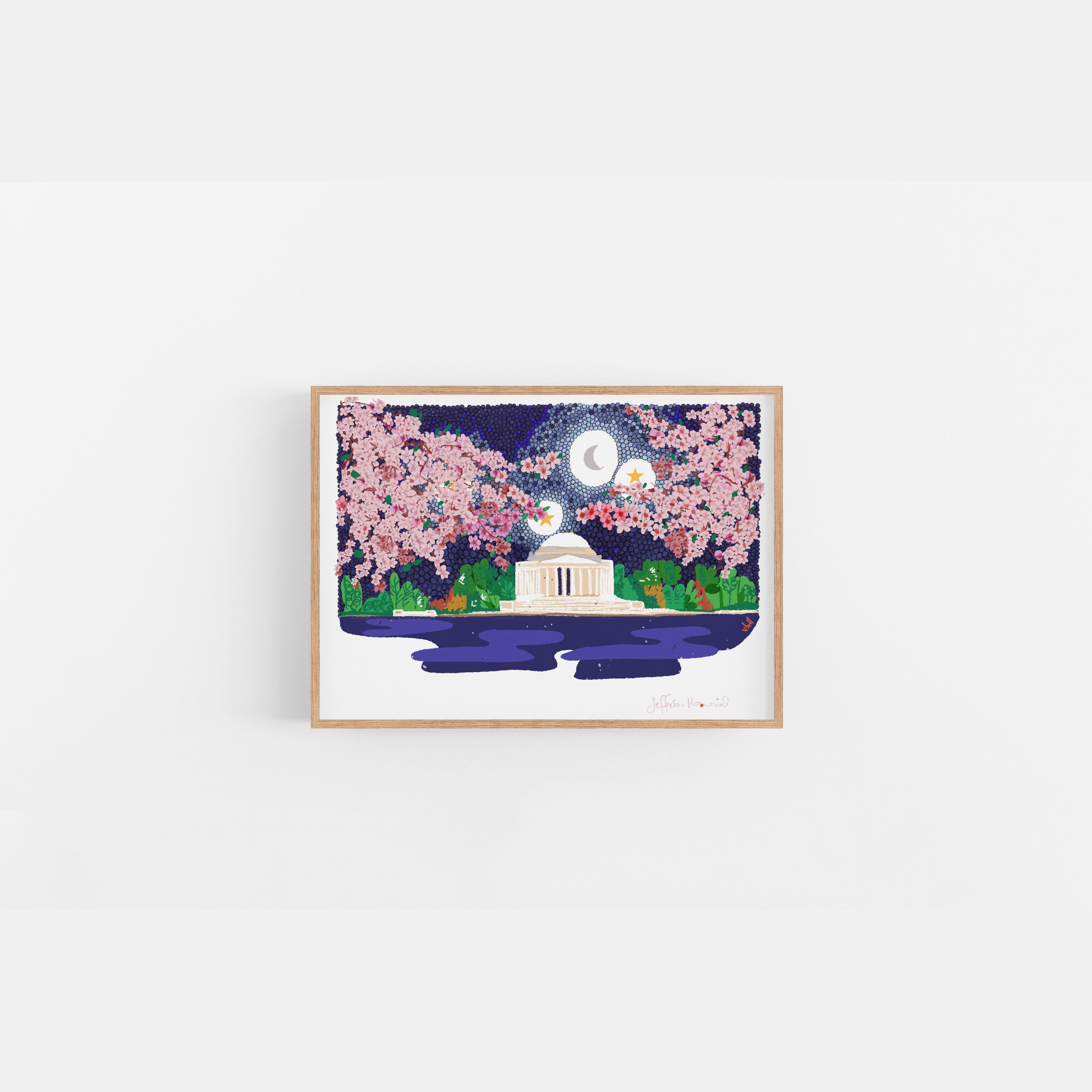 Cherry Blossoms over Jefferson Memorial, Washington DC Landscapes, Cubicle Decor
