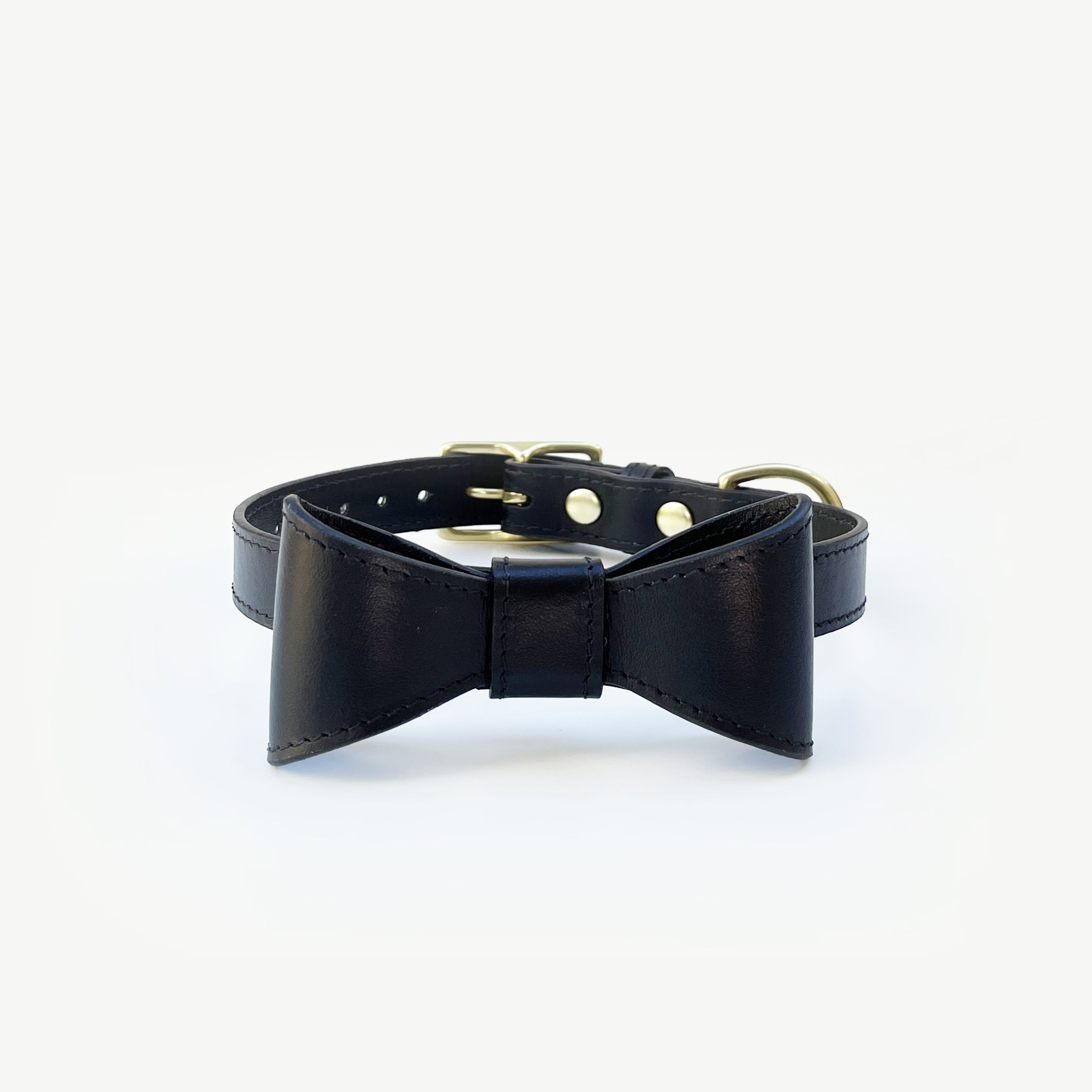Onyx Black leather collar with removable bow