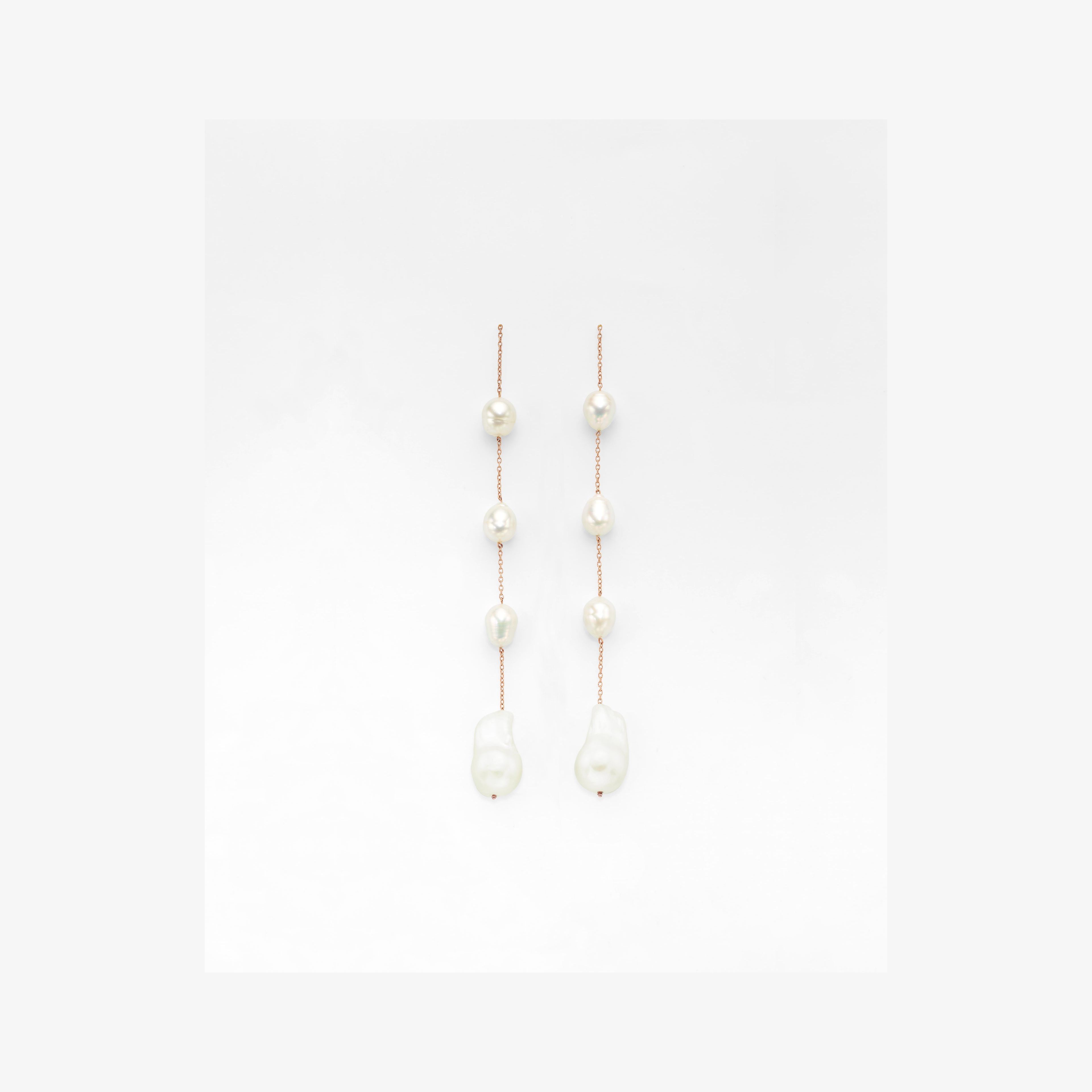 Shoulder Duster Pearl Chain Quad Earrings