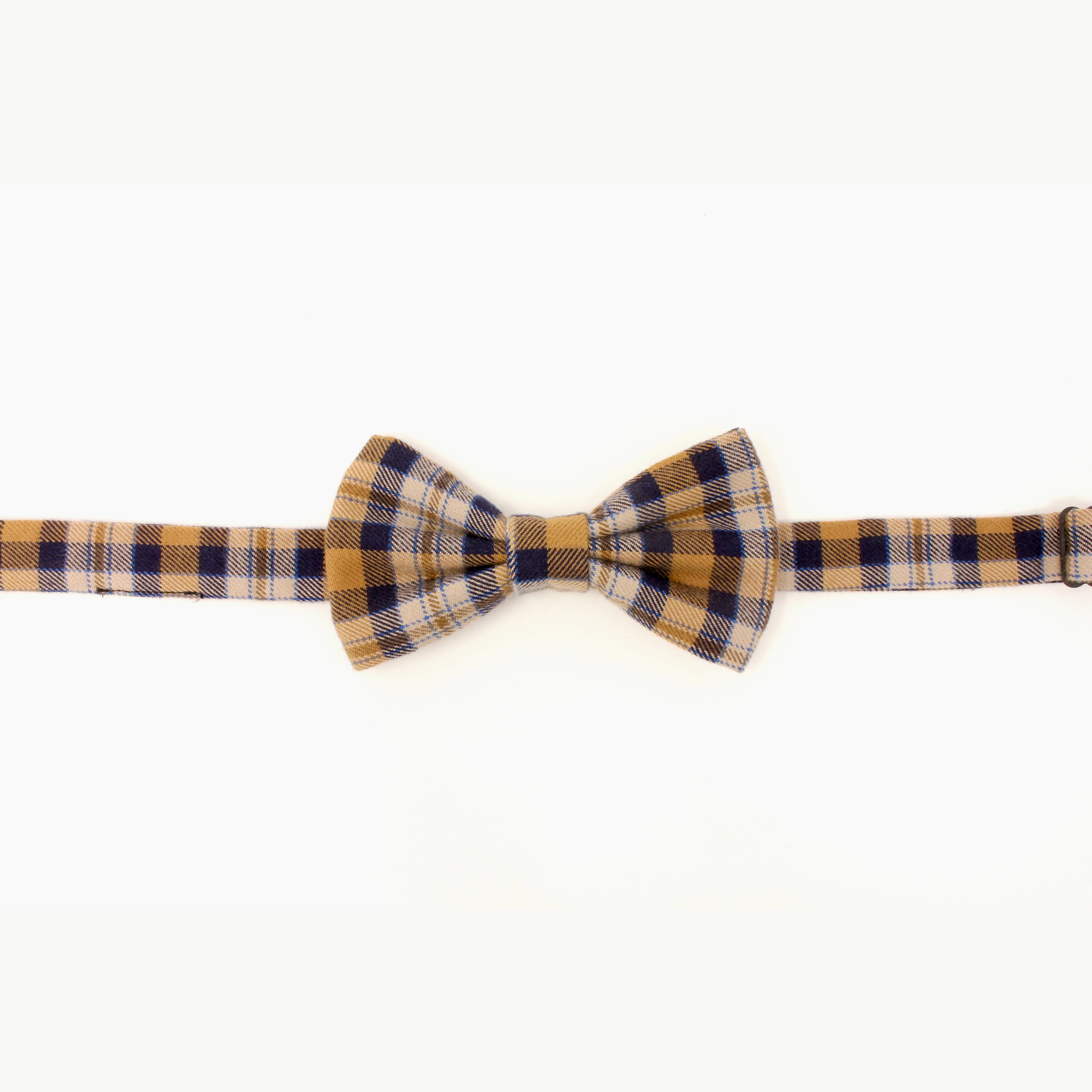 Gold & Navy Plaid Flannel Bow Tie