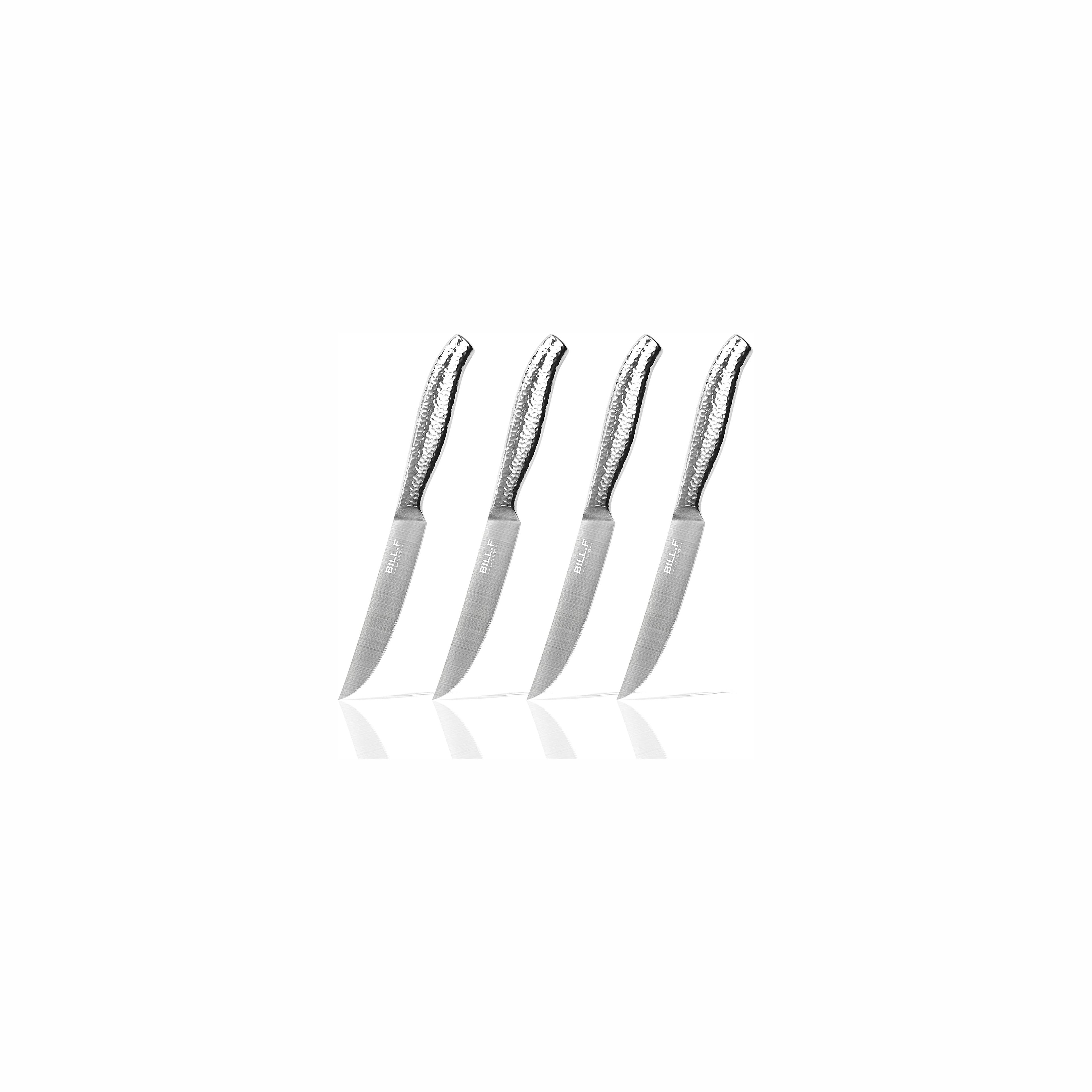 BILL.F Steak Knives, Serrated Steak Knives Set of 4, Premium Stainless Steel Steak Knife Set, Super Sharp Serrated Steak Knife with Gift Box