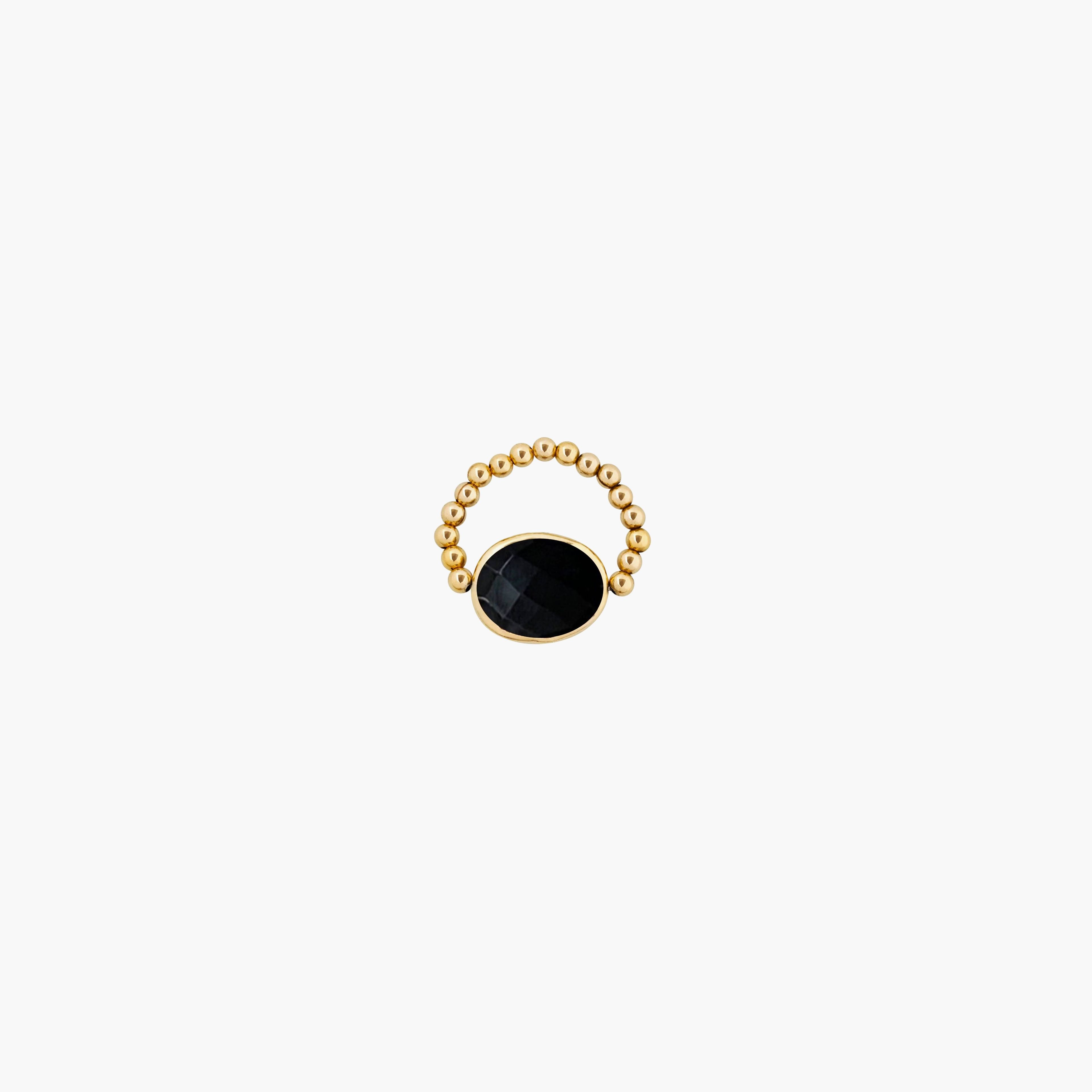 Gold Filled Beaded Black Onyx Ring