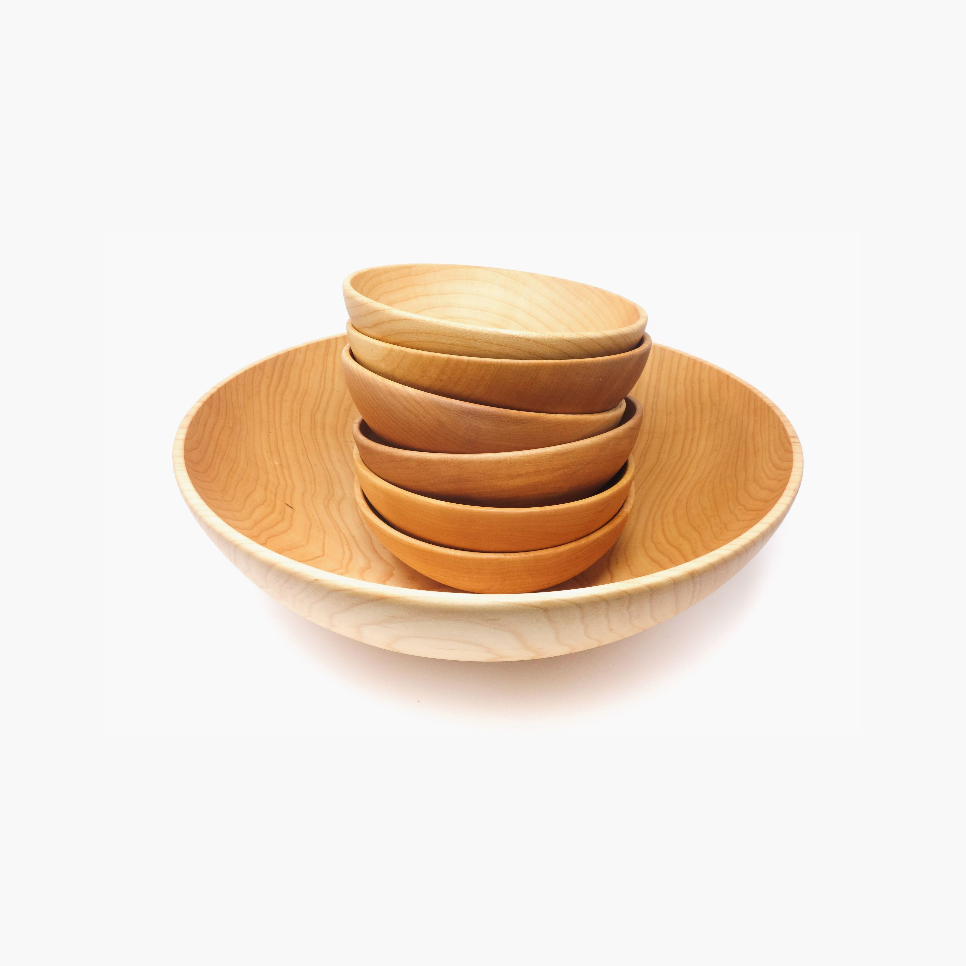 14 Inch Wooden Bowl Set - With 6 Inch Bowls