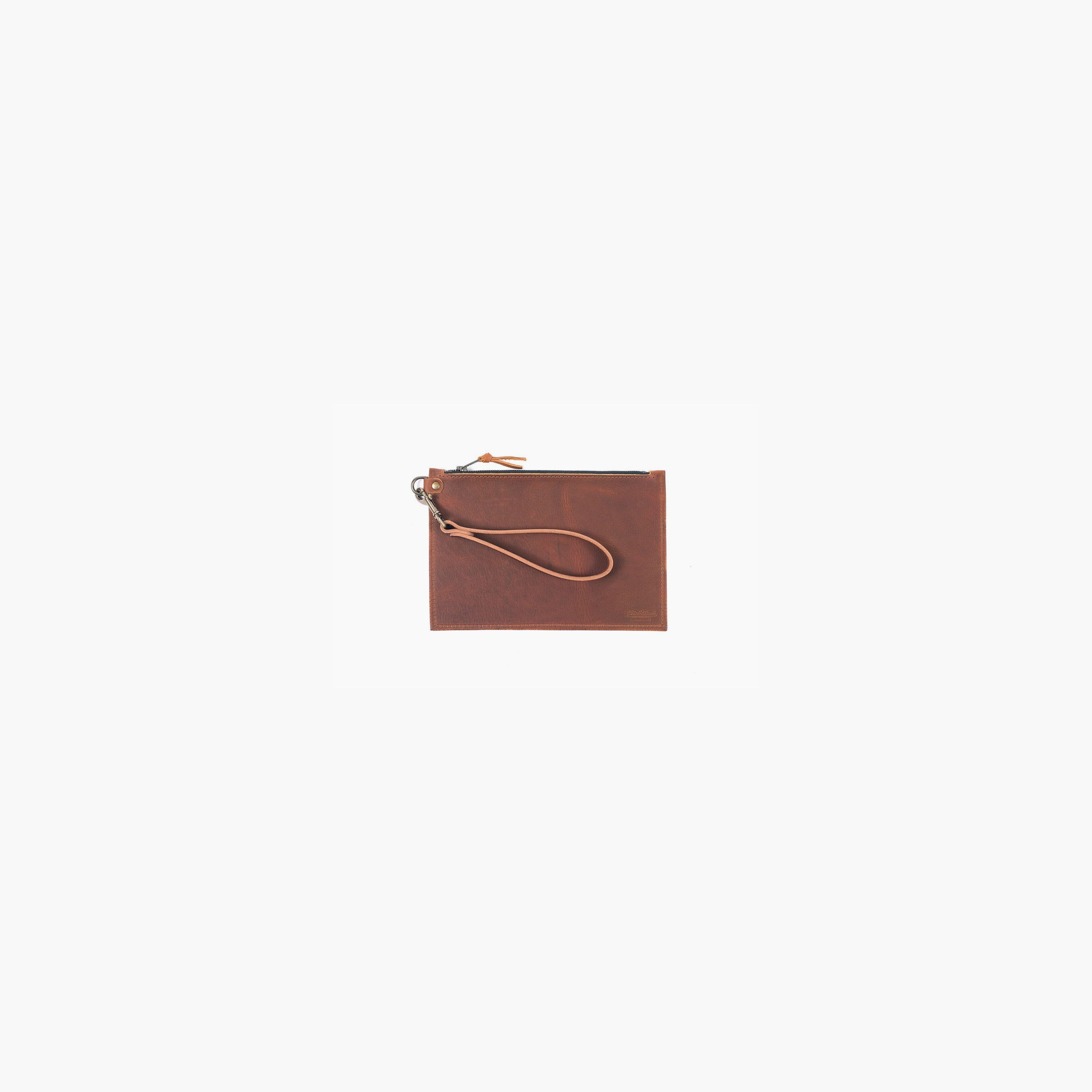 Felicity Zippered Clutch With Wristlet Small - Saddle