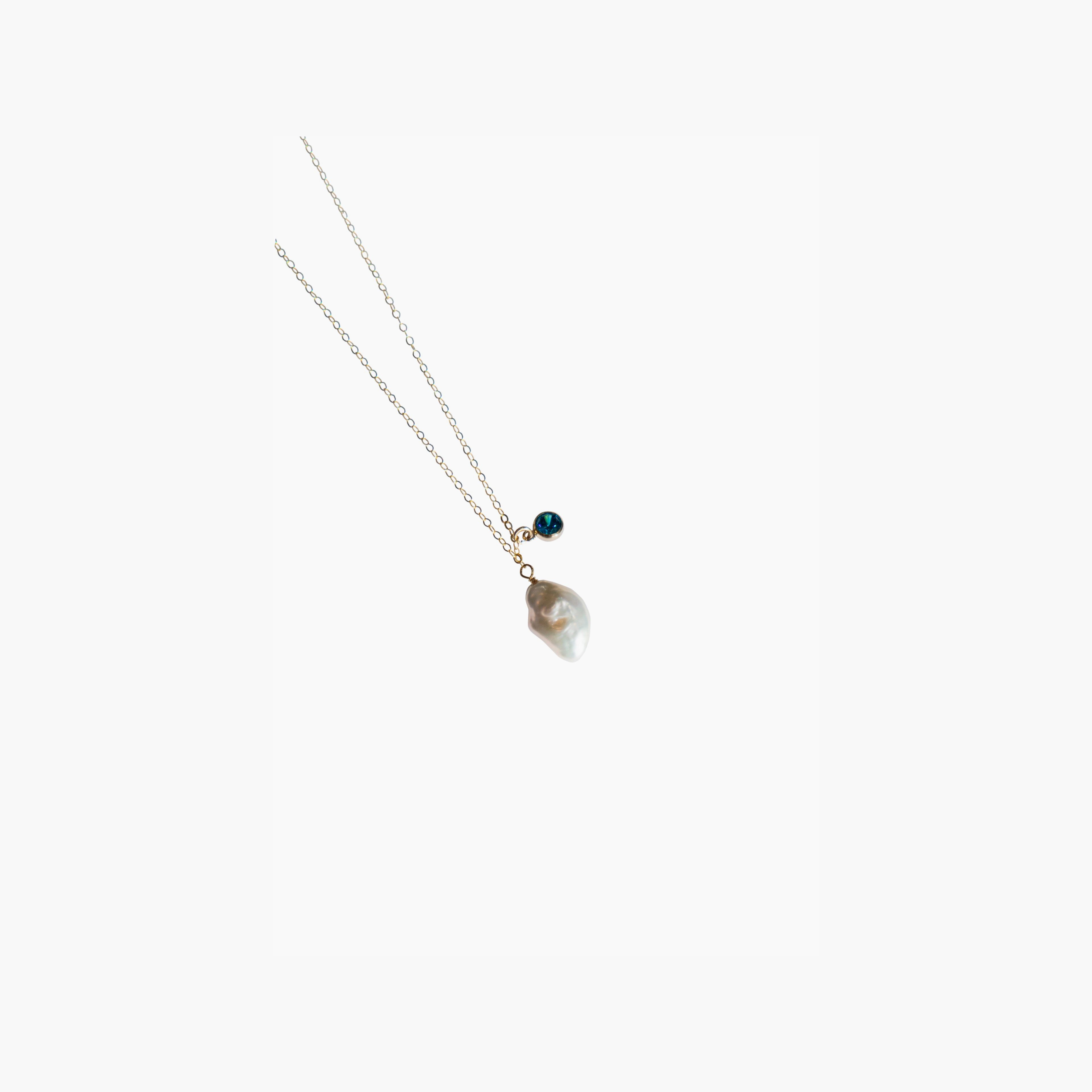 Skylar — Baroque pearl and blue zircon necklace