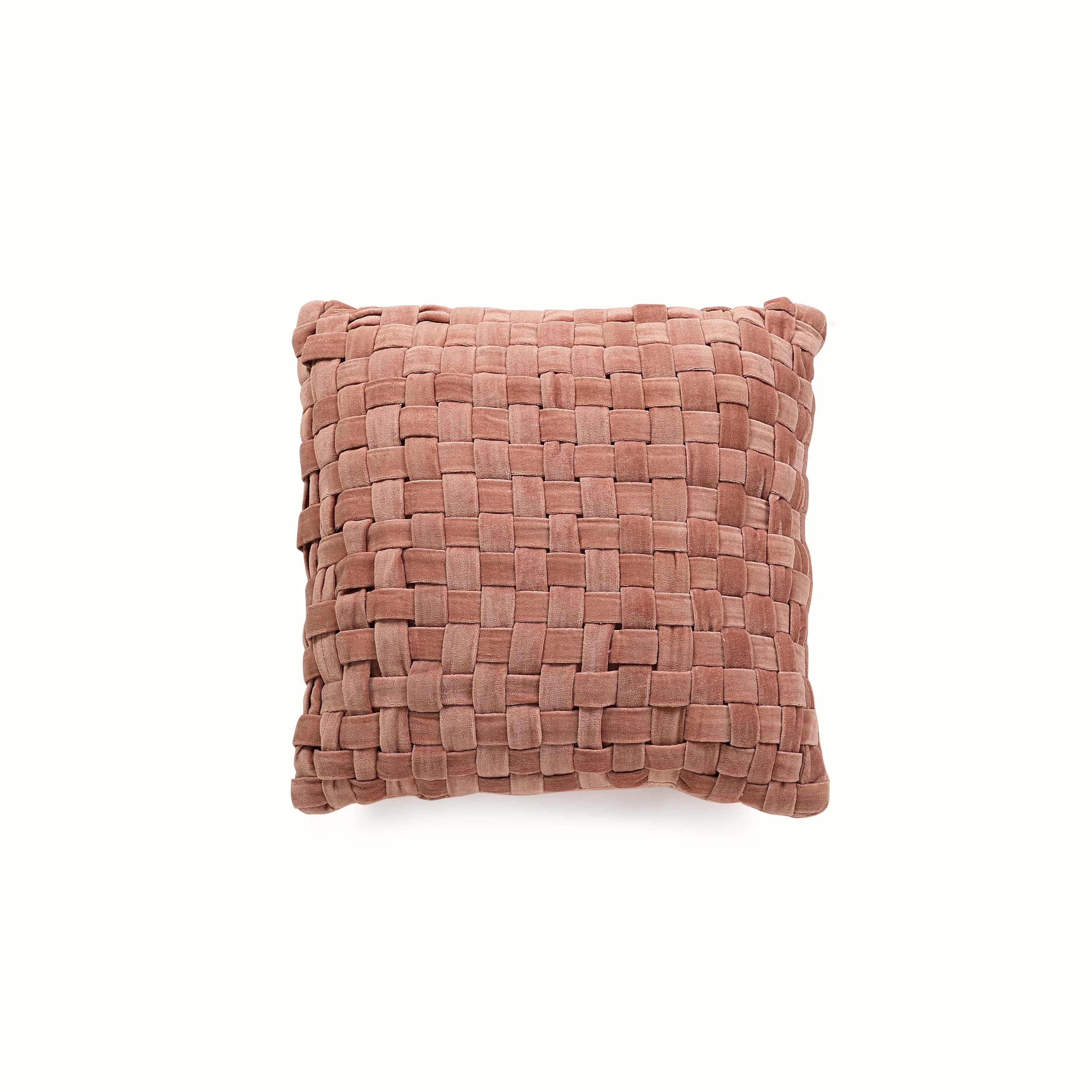 Checked Hand Woven Velvet Square Cushion Blush -18x18 Inch