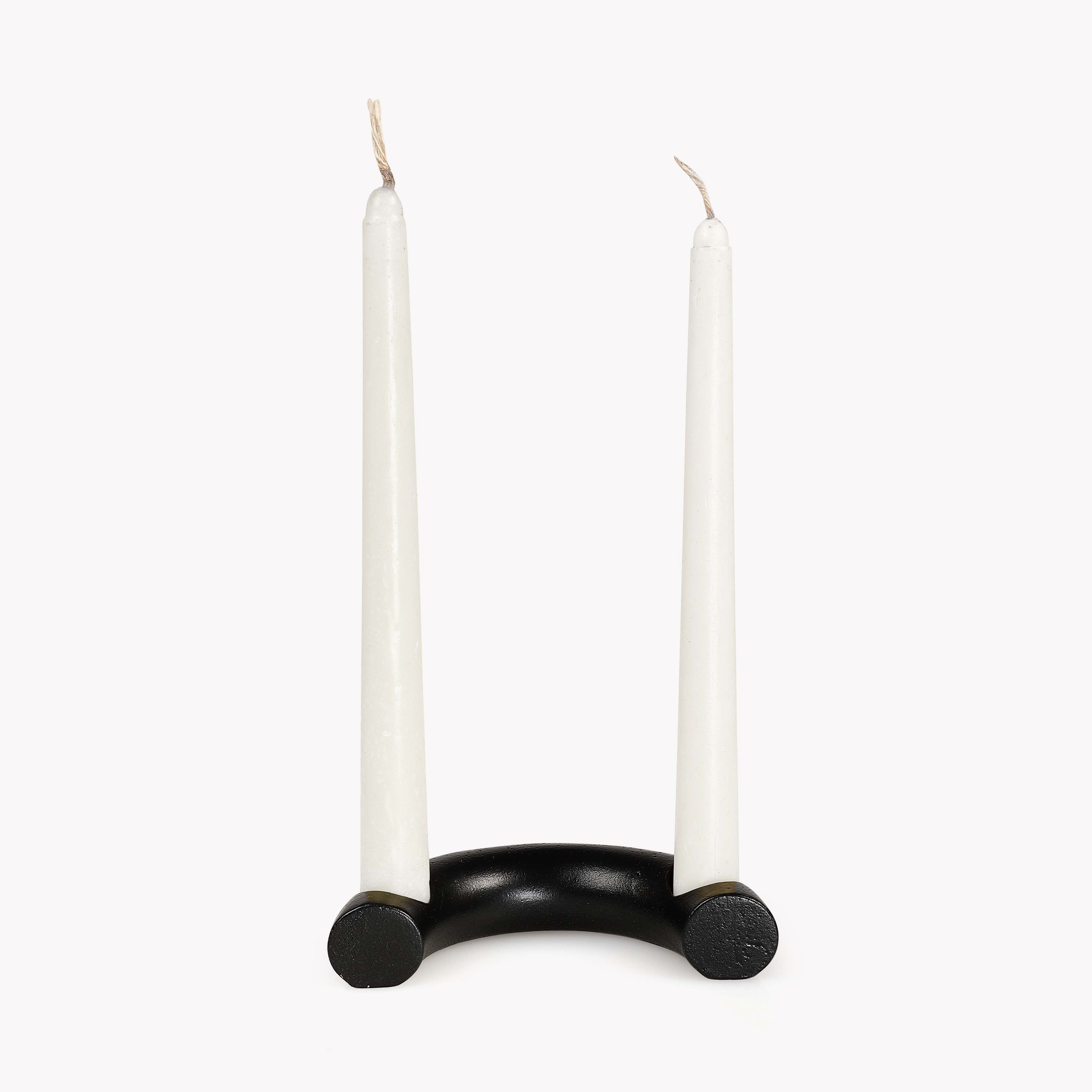 Nordic Style C Shaped Concrete Candle holder-  Black 5.5x3 Inch