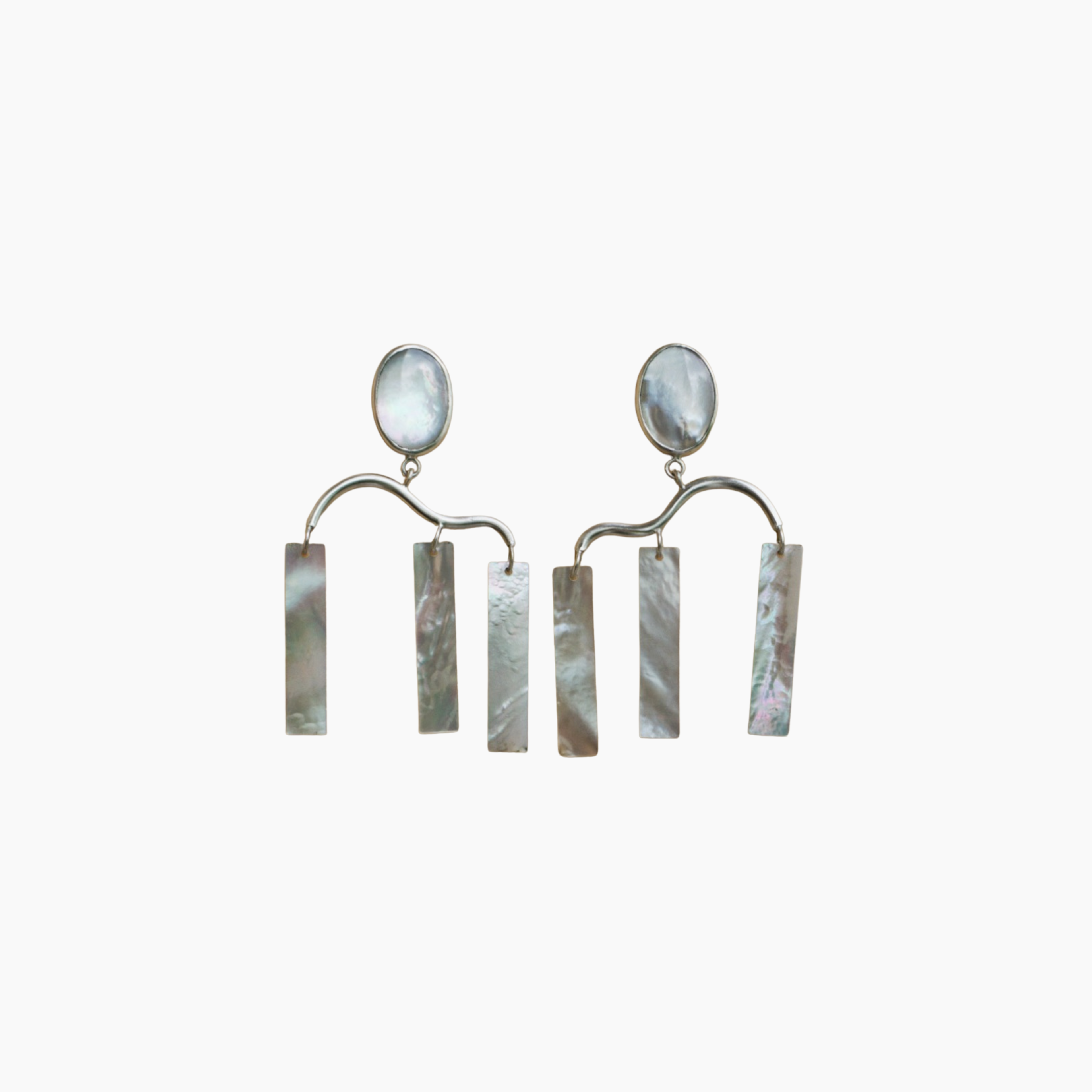 Mother of Pearl Statement Earrings, Silver - Lull