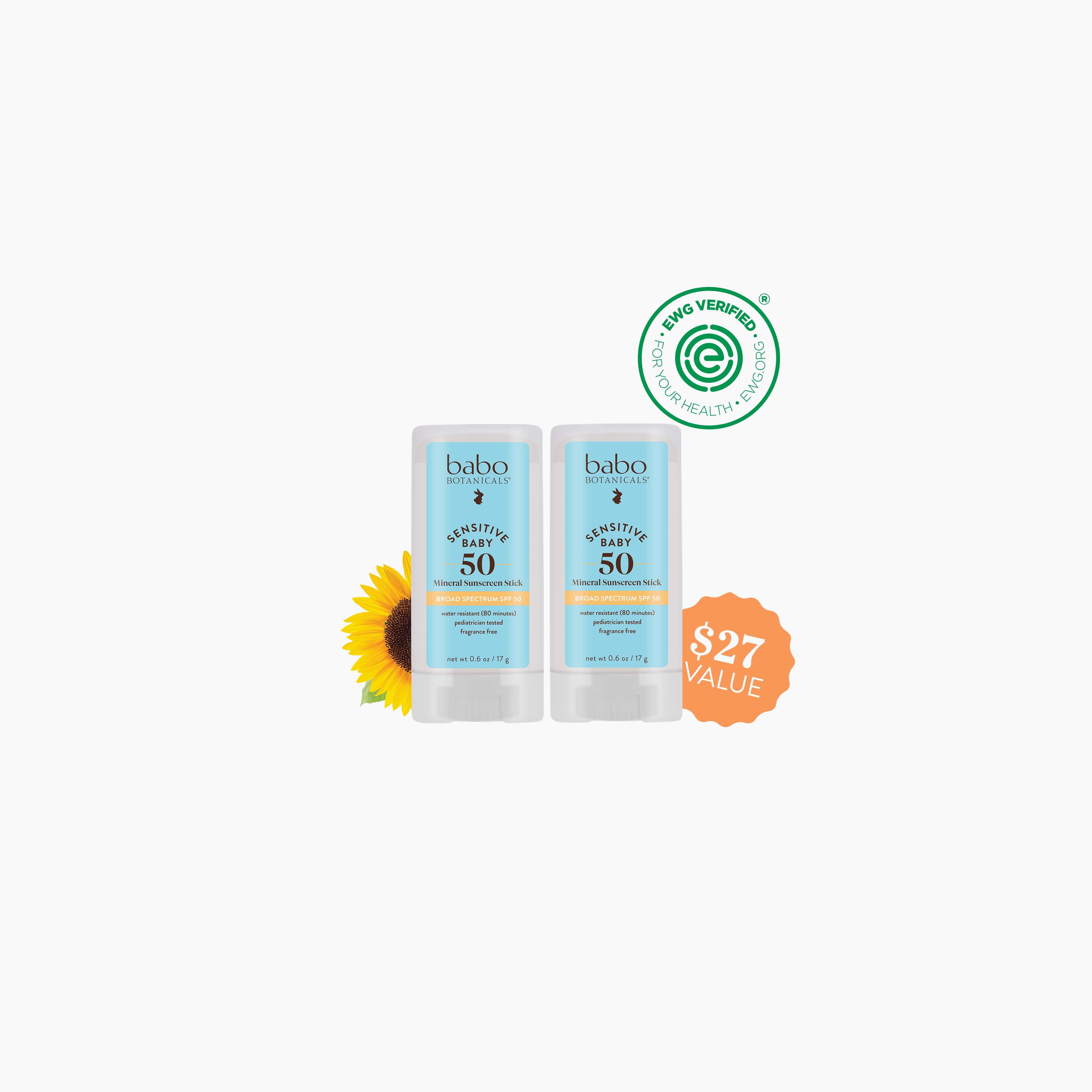 Sensitive Baby Mineral Sunscreen Stick SPF50 Duo