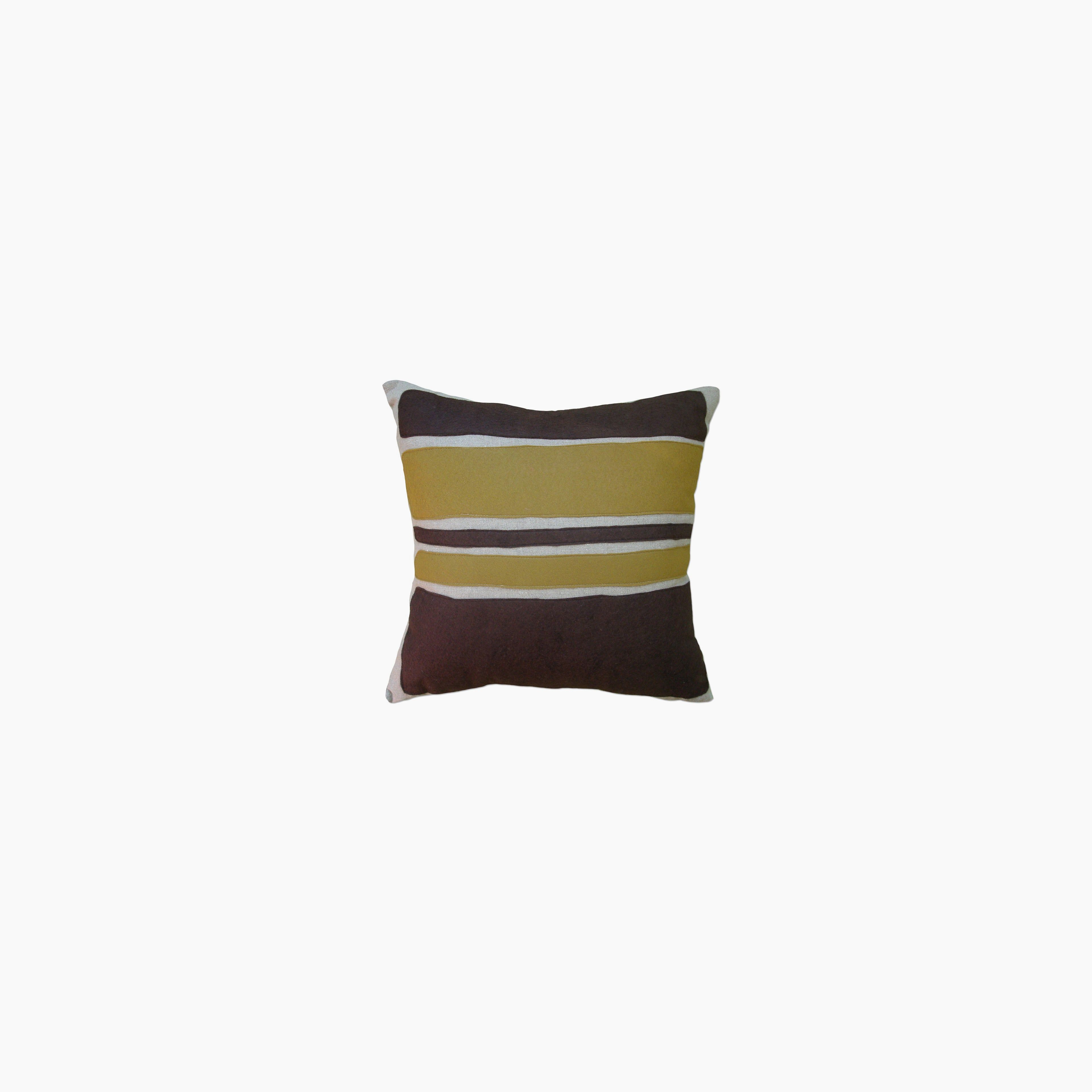 Color Block Brown Bronze Felt Appliqué Linen Pillow