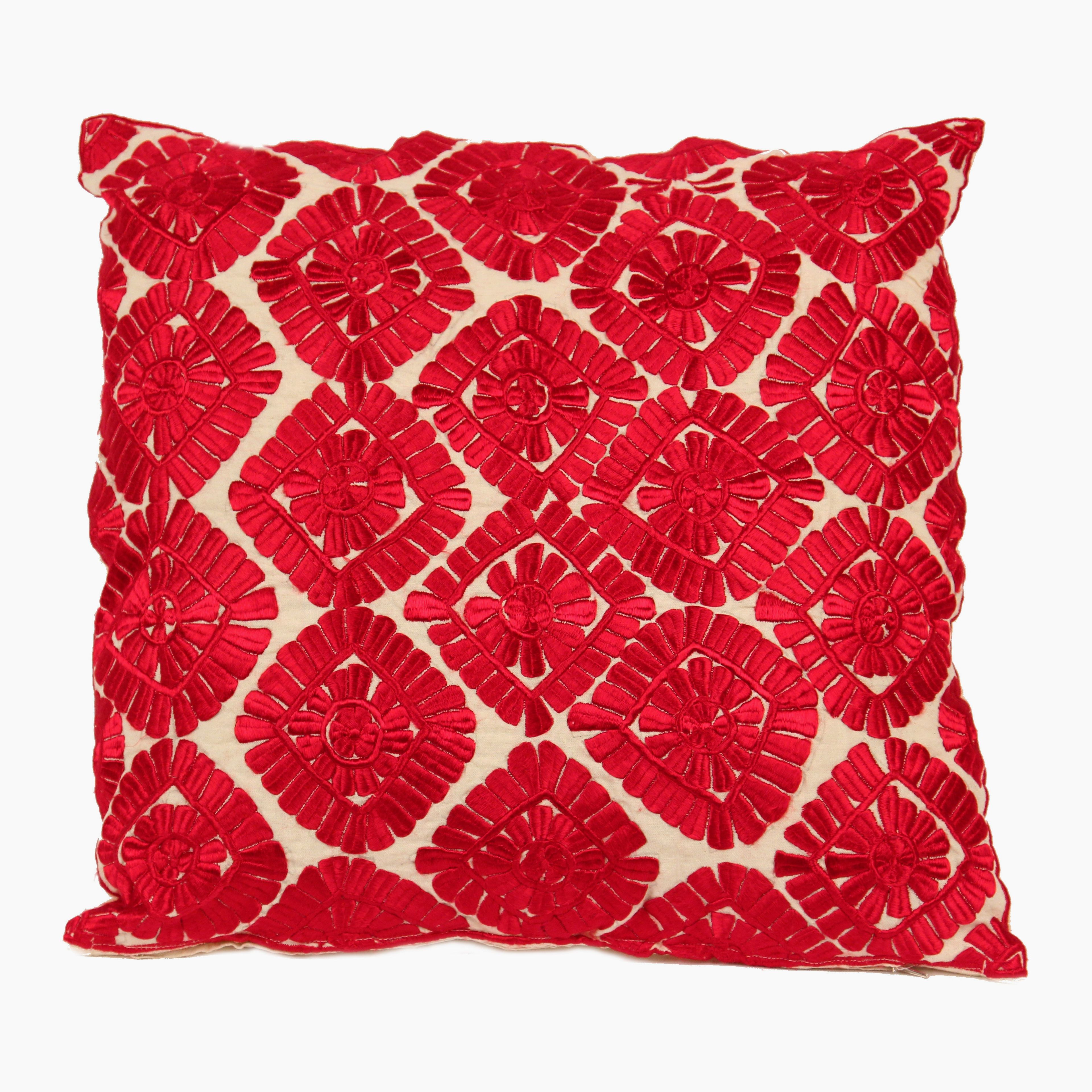 Moroccan Embroidered Pillow, Red