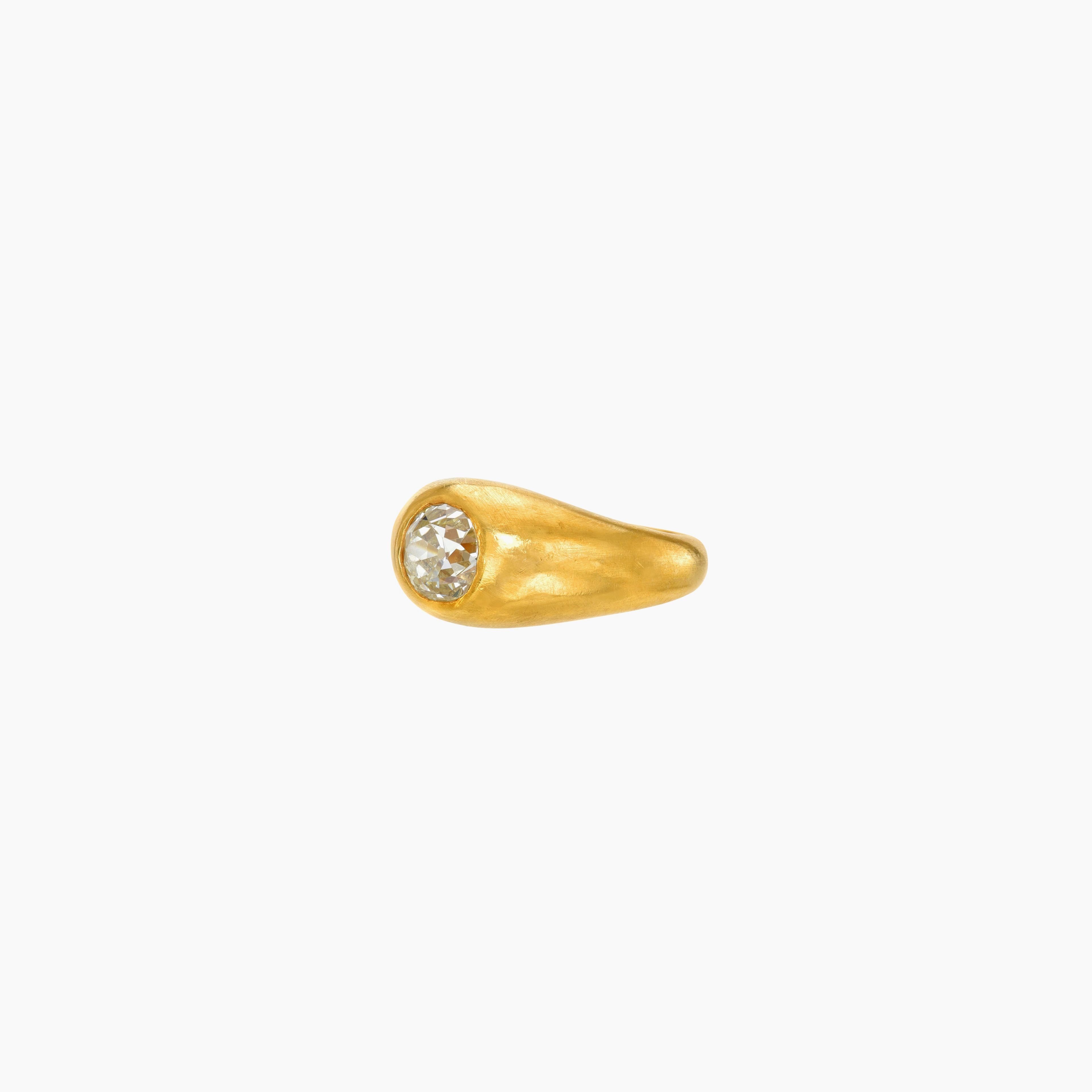 One Of A Kind Old Mine Cut Diamond Gem Signet Ring