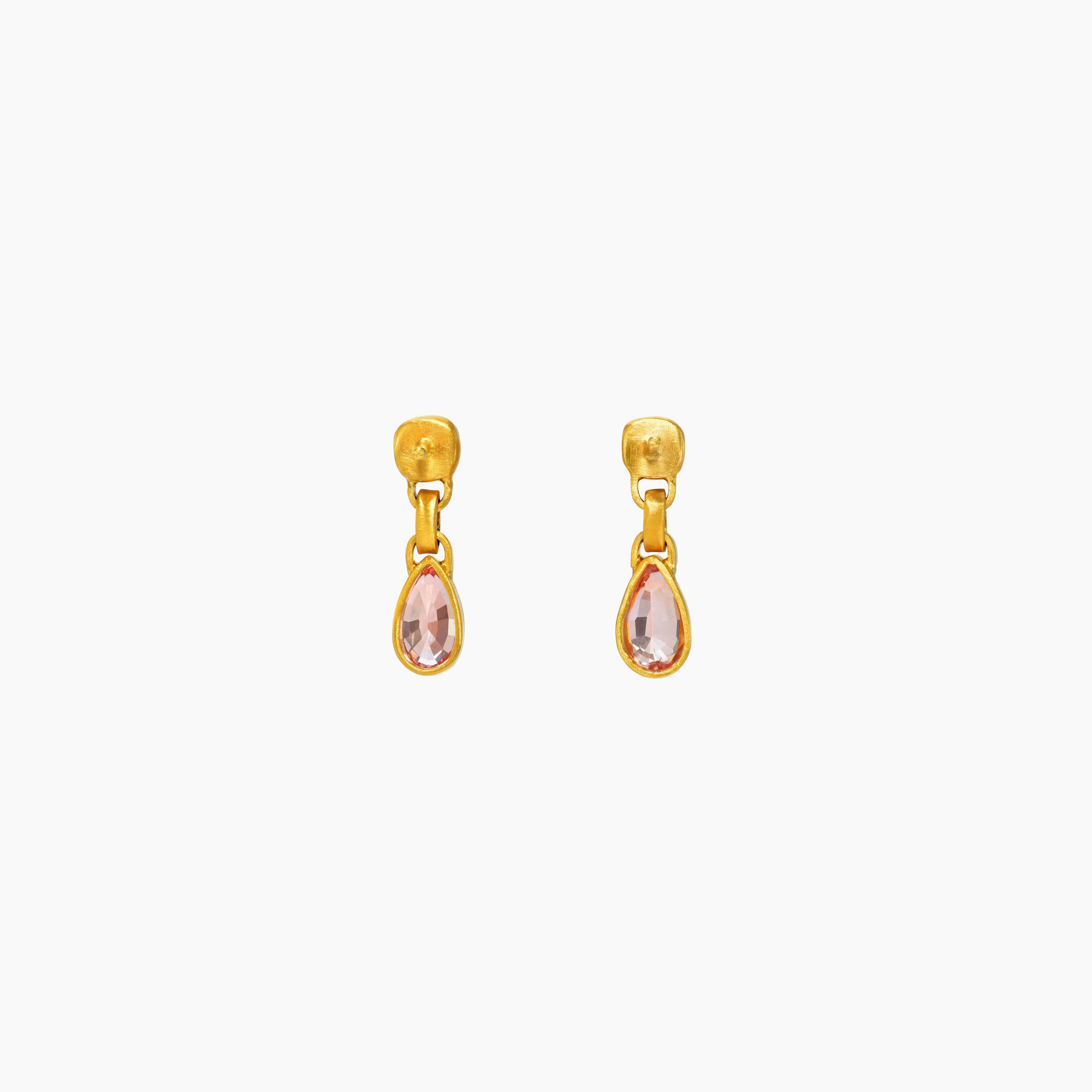 Padparadscha Sapphire & Antique Diamond Gem Drop Earrings