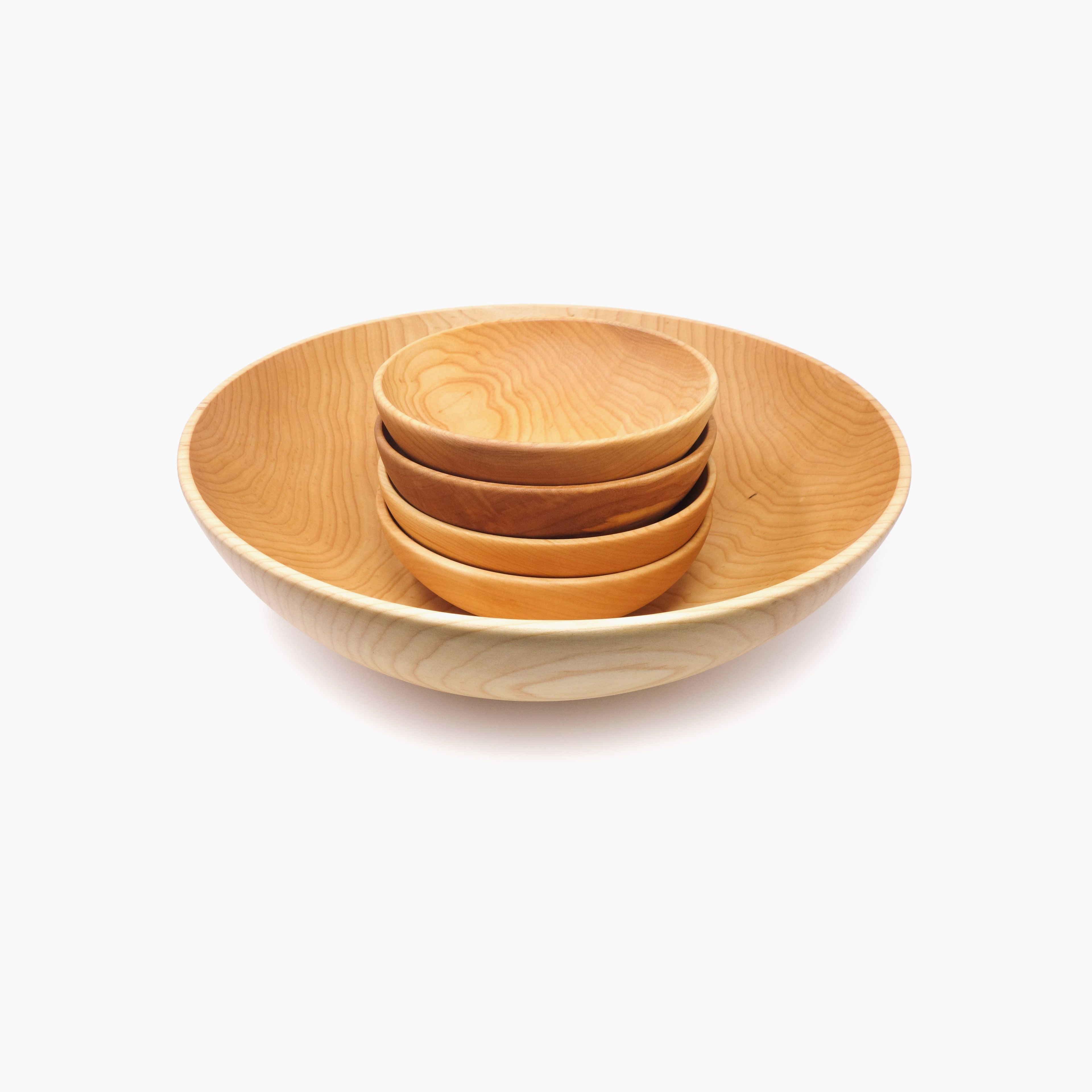14 Inch Wooden Bowl Set - With 6 Inch Bowls