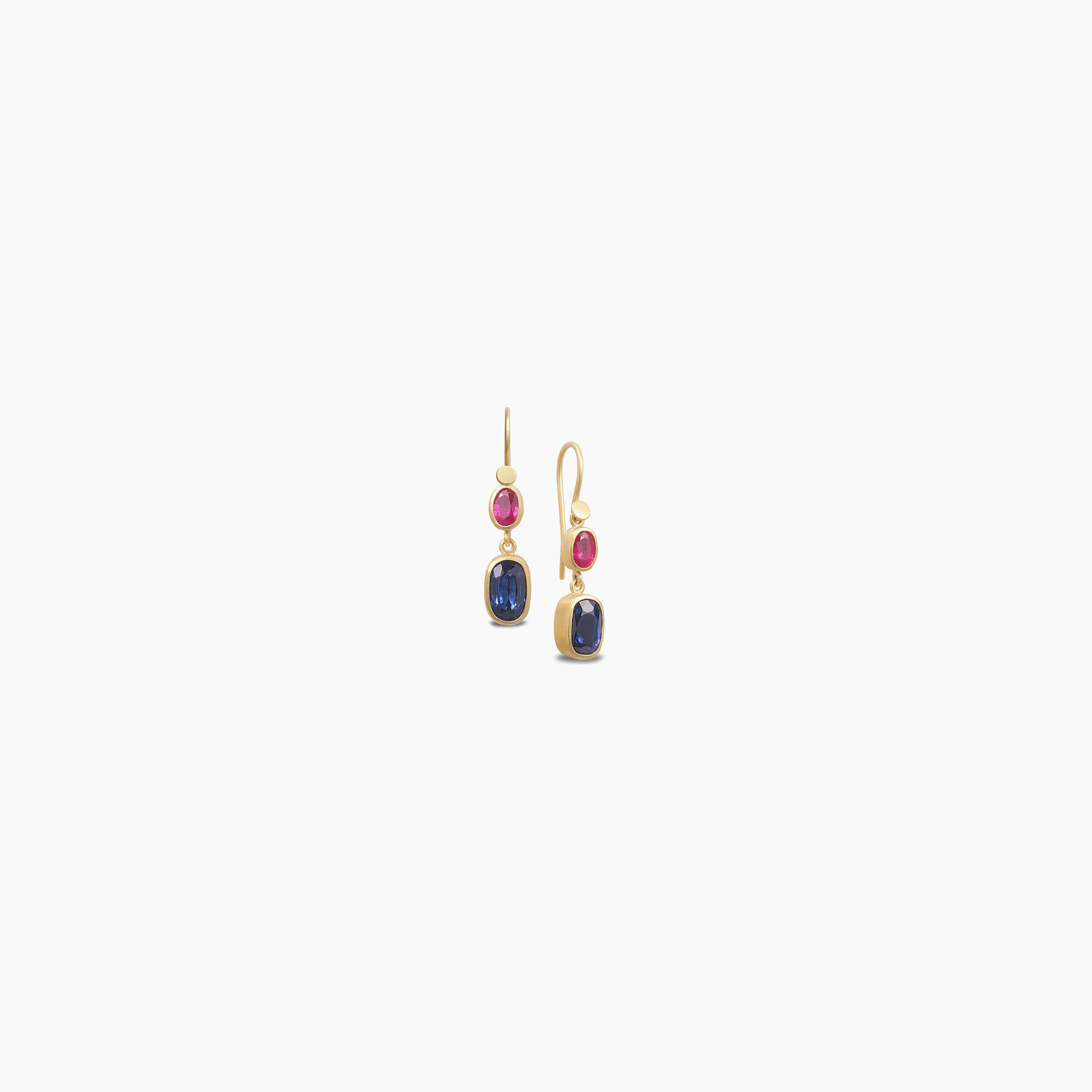 Sapphire And Ruby Double Drop Earrings
