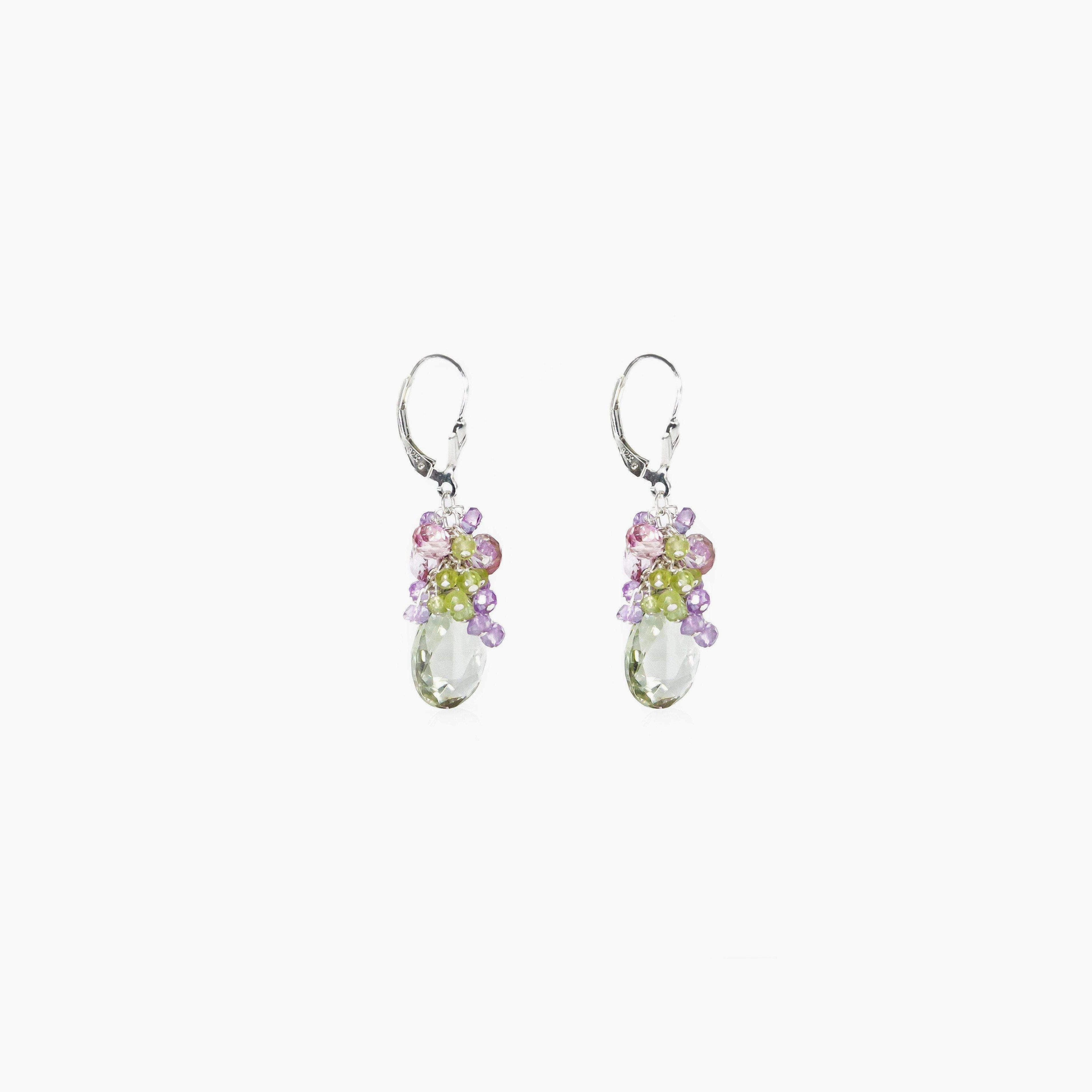 Amethyst, Pink Topaz & Peridot Grapevine Earrings