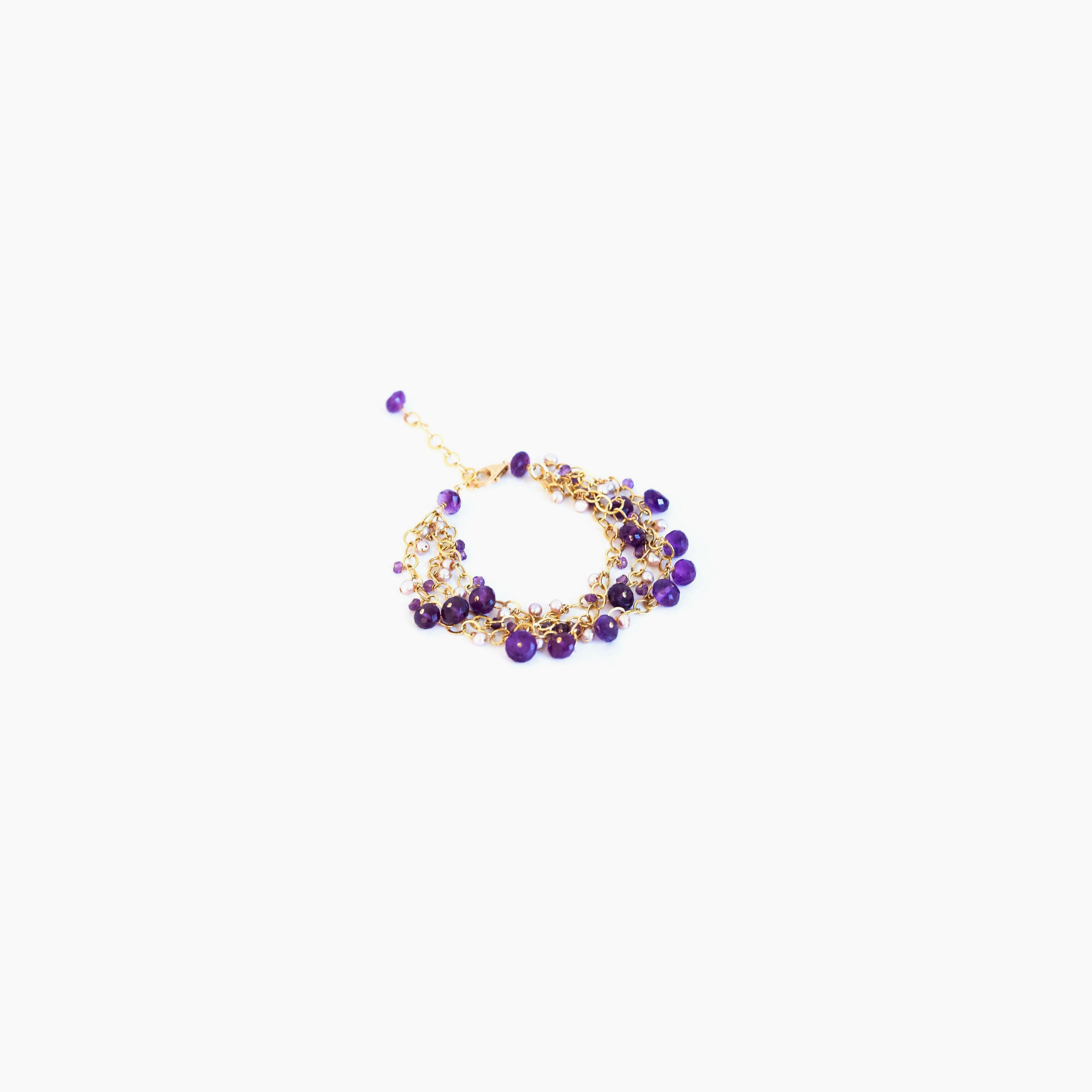 Chainy Amethyst and Pearl Delicate Bracelet