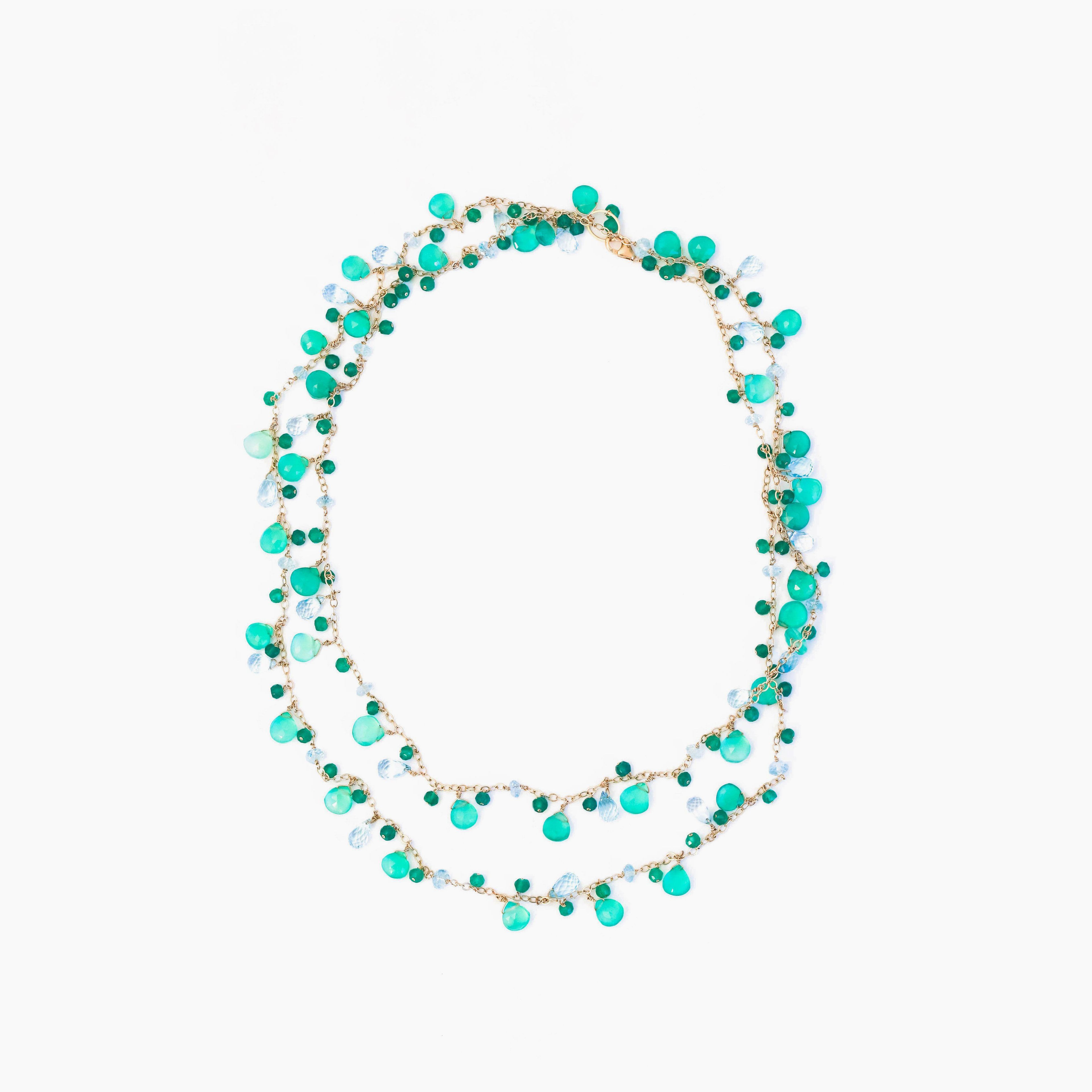 Green Onyx and Blue Topaz Long Chained Necklace