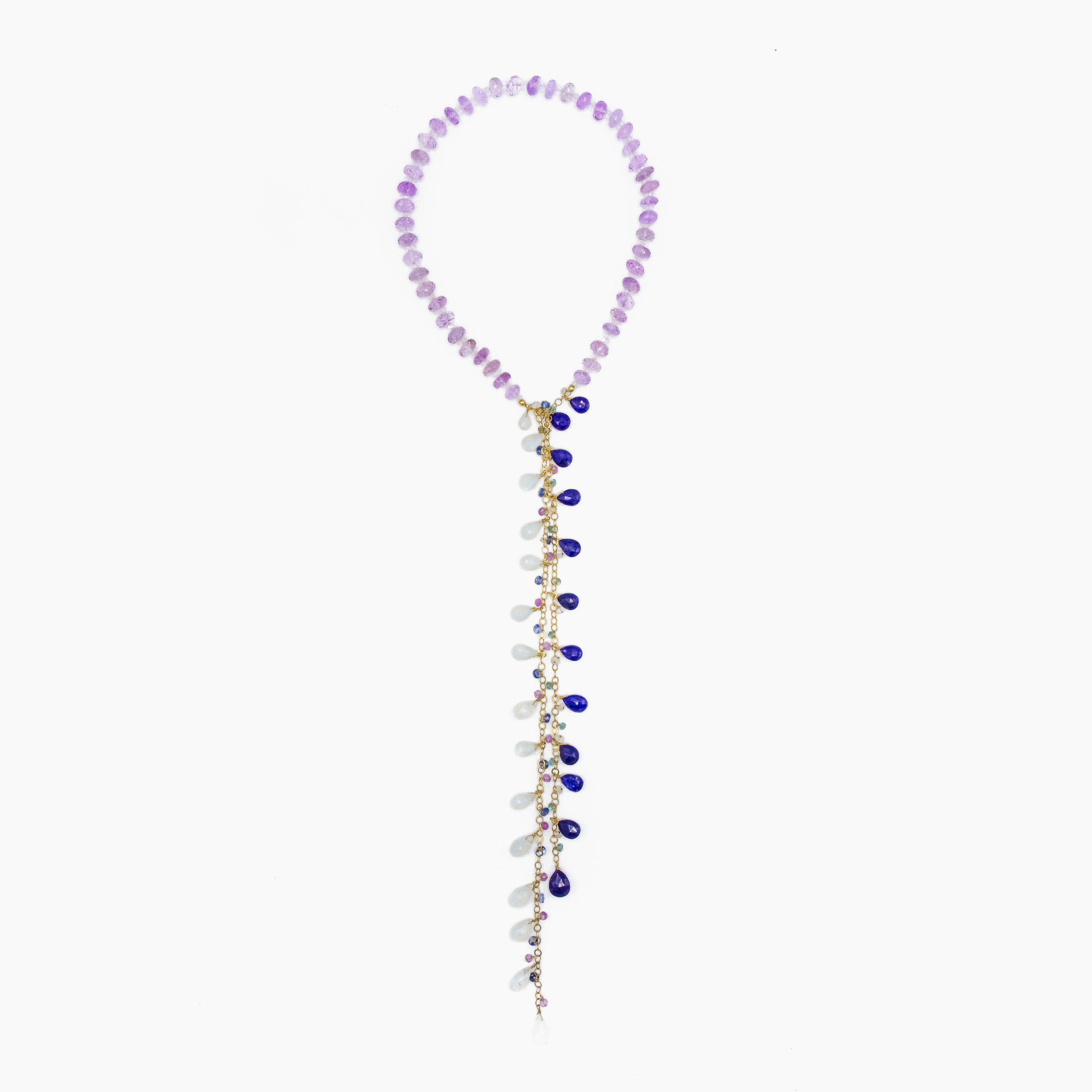 Pink Amethyst, Lapis Lazuli & Moonstone Tie Around Necklace