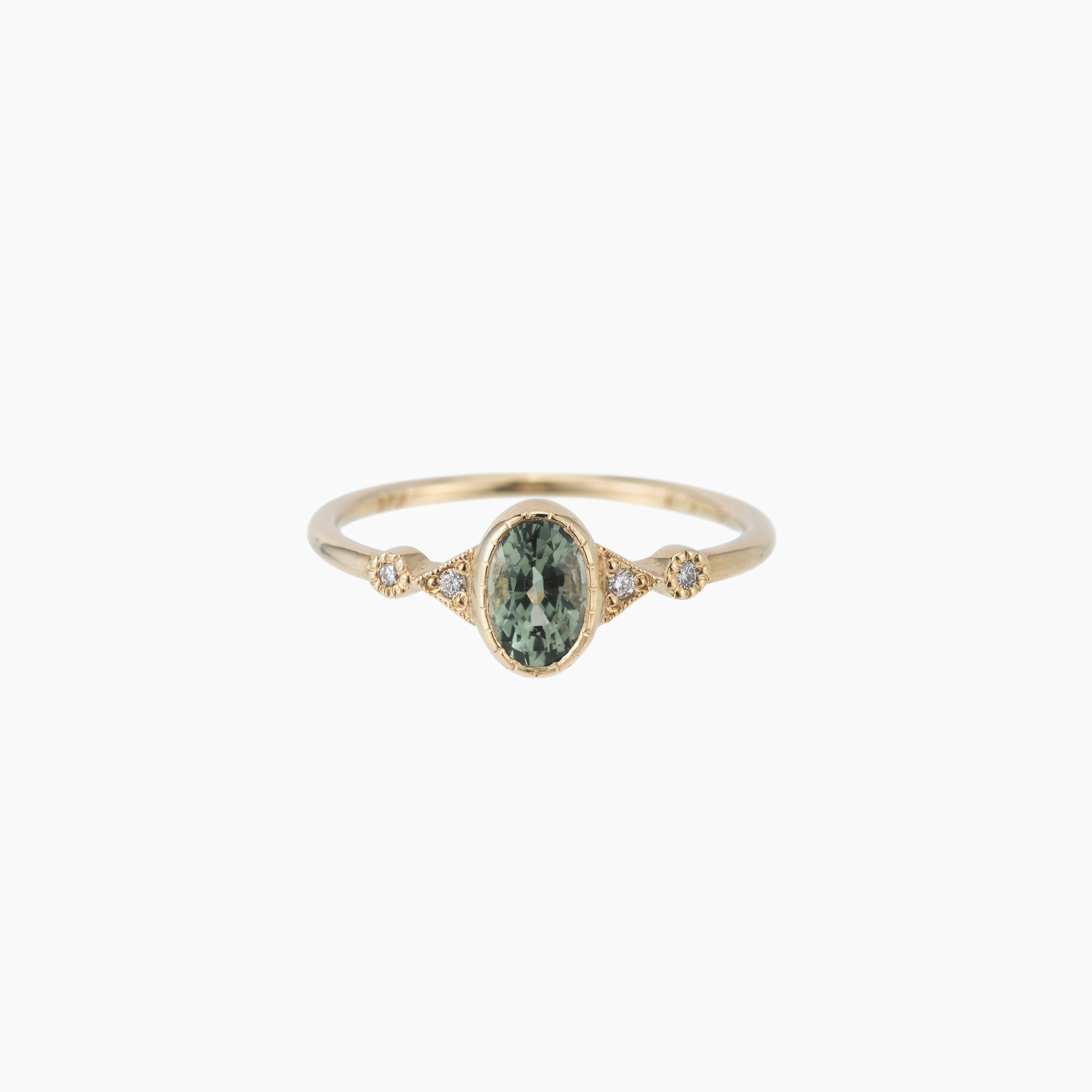 Green Sapphire Oval Duo Deco Ring