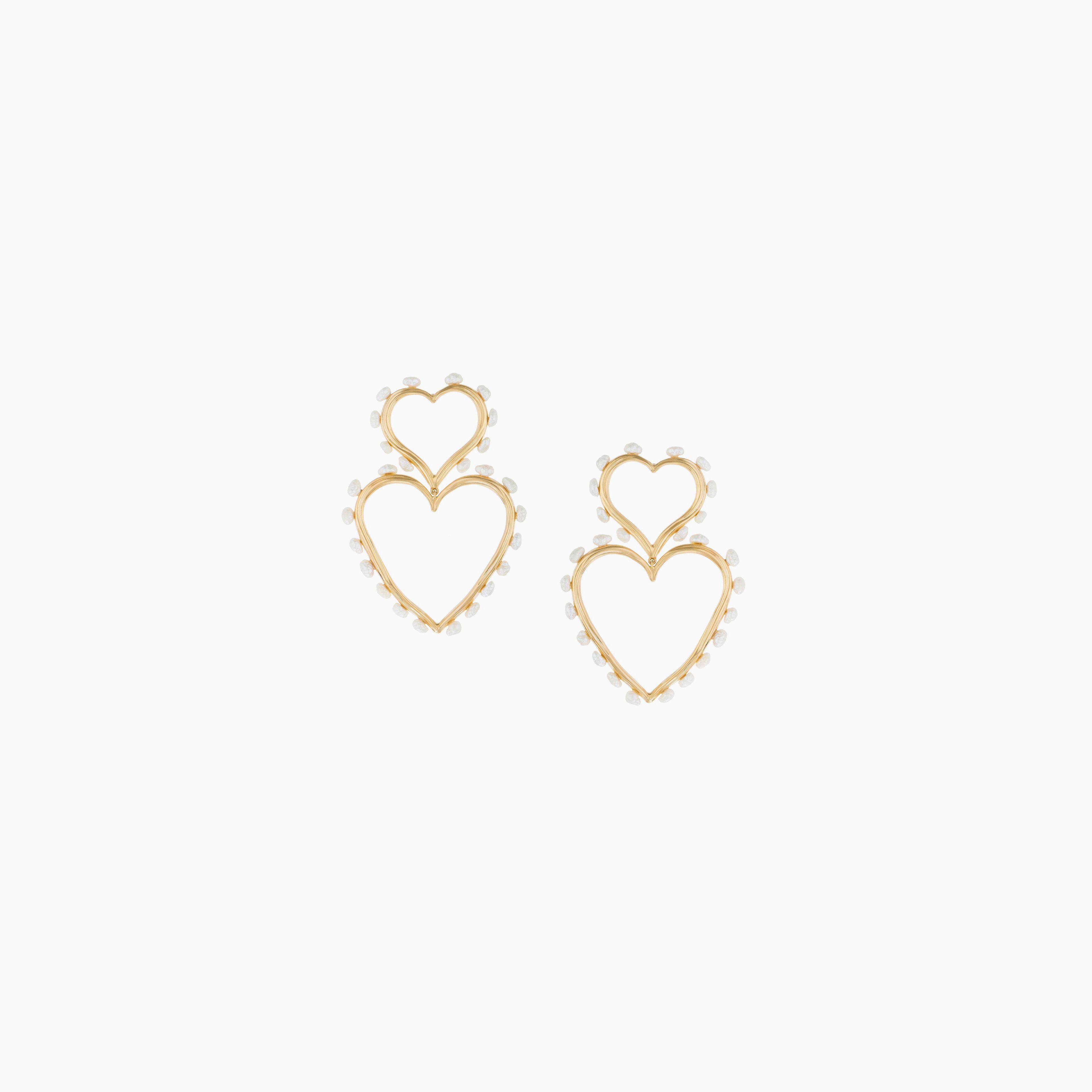 Double Heart Statement Pearl Earrings