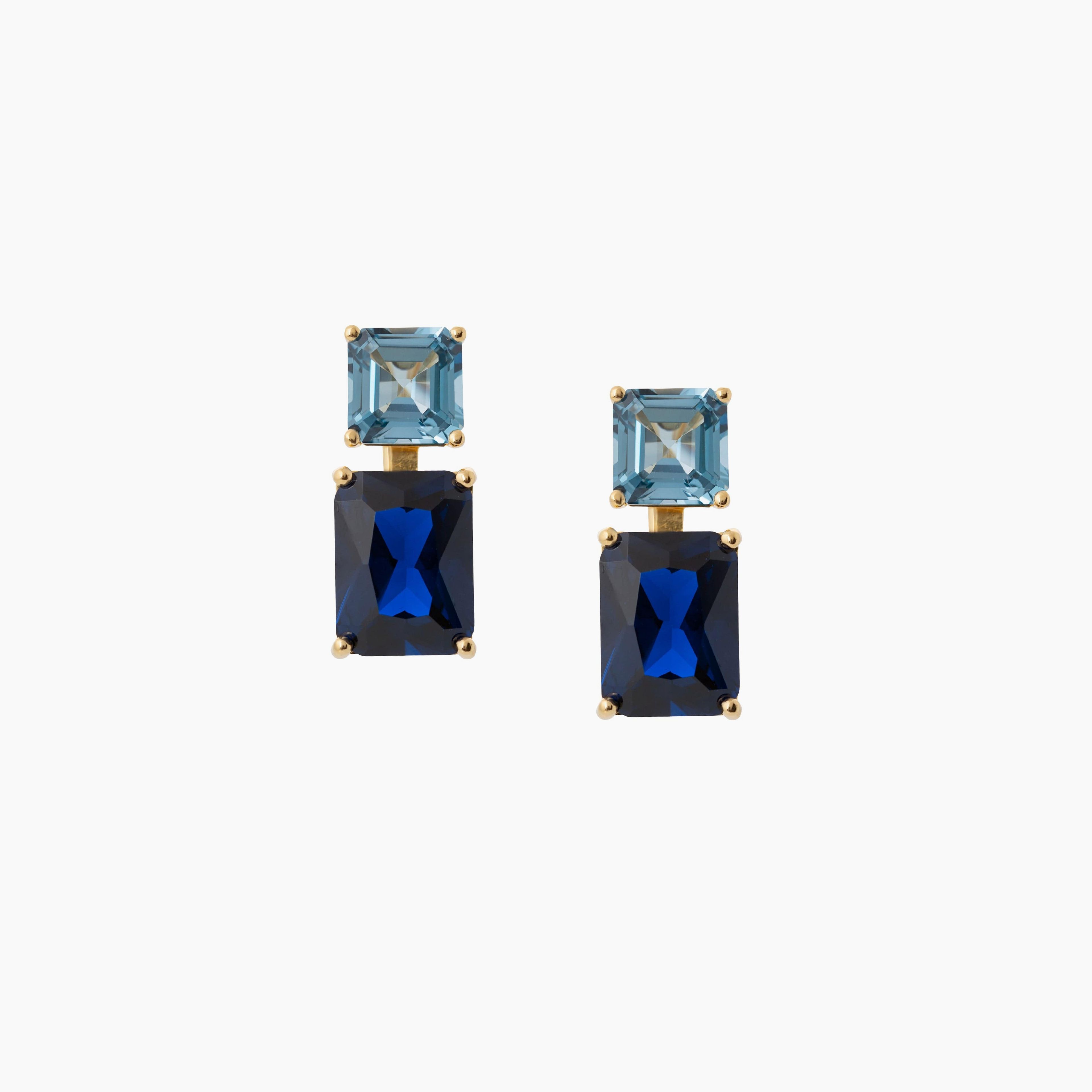 Rectangle Two Tone Blue Drop Earrings