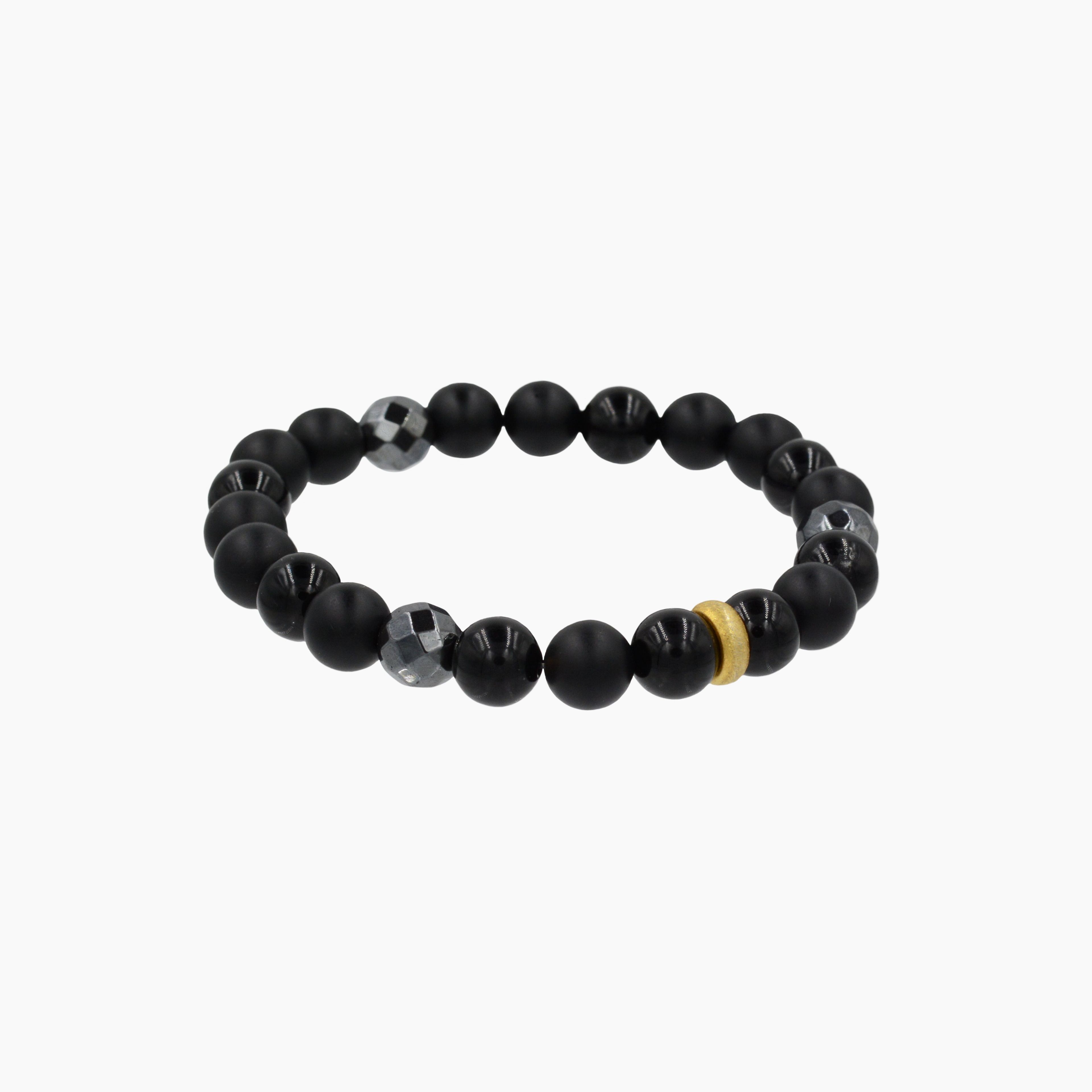 Black Onyx Bracelet with Gold Bead Accents