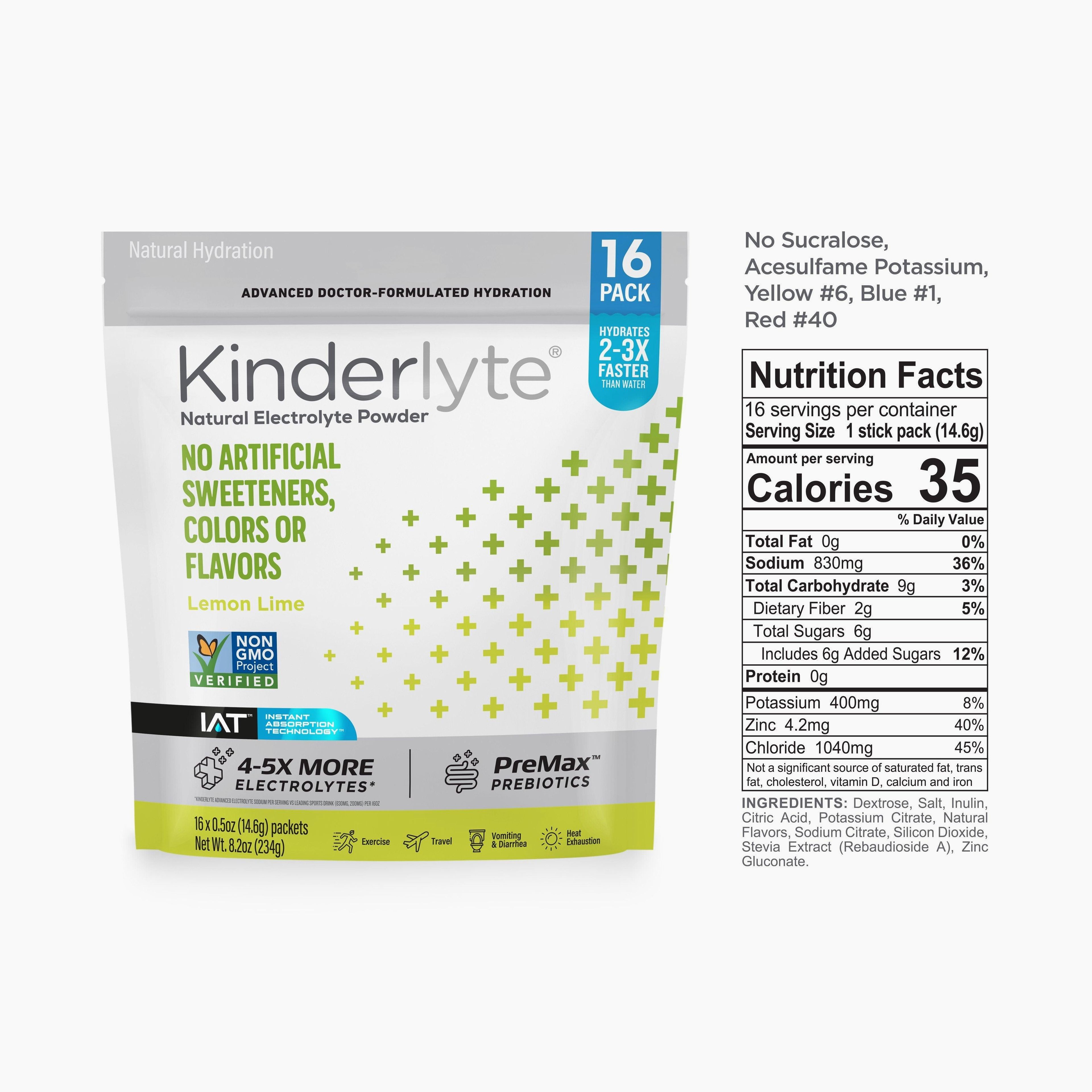KinderLyte 16ct Advanced Electrolyte Powder Lemon Lime