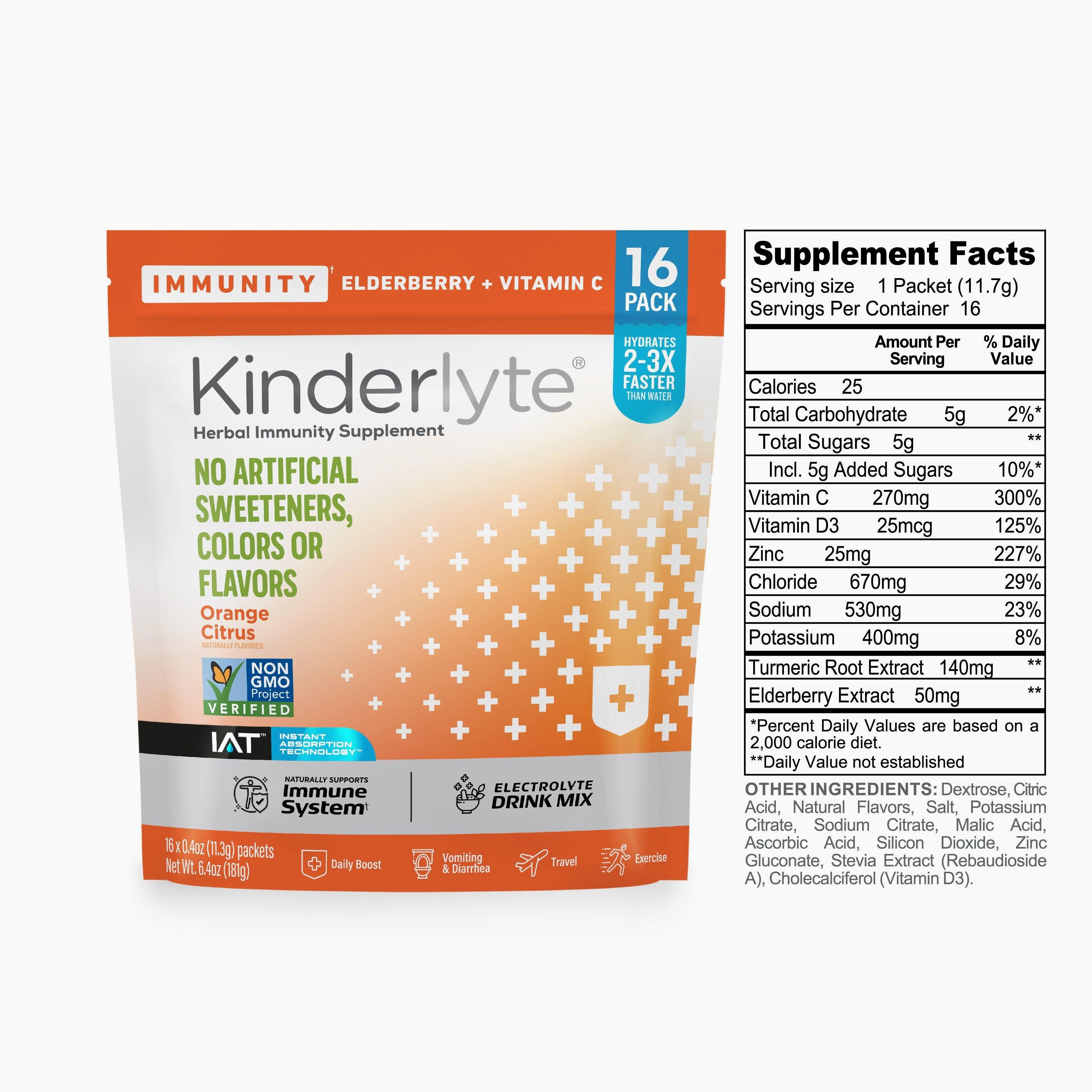 KinderLyte 16ct Herbal Immunity Supplement Orange Citrus