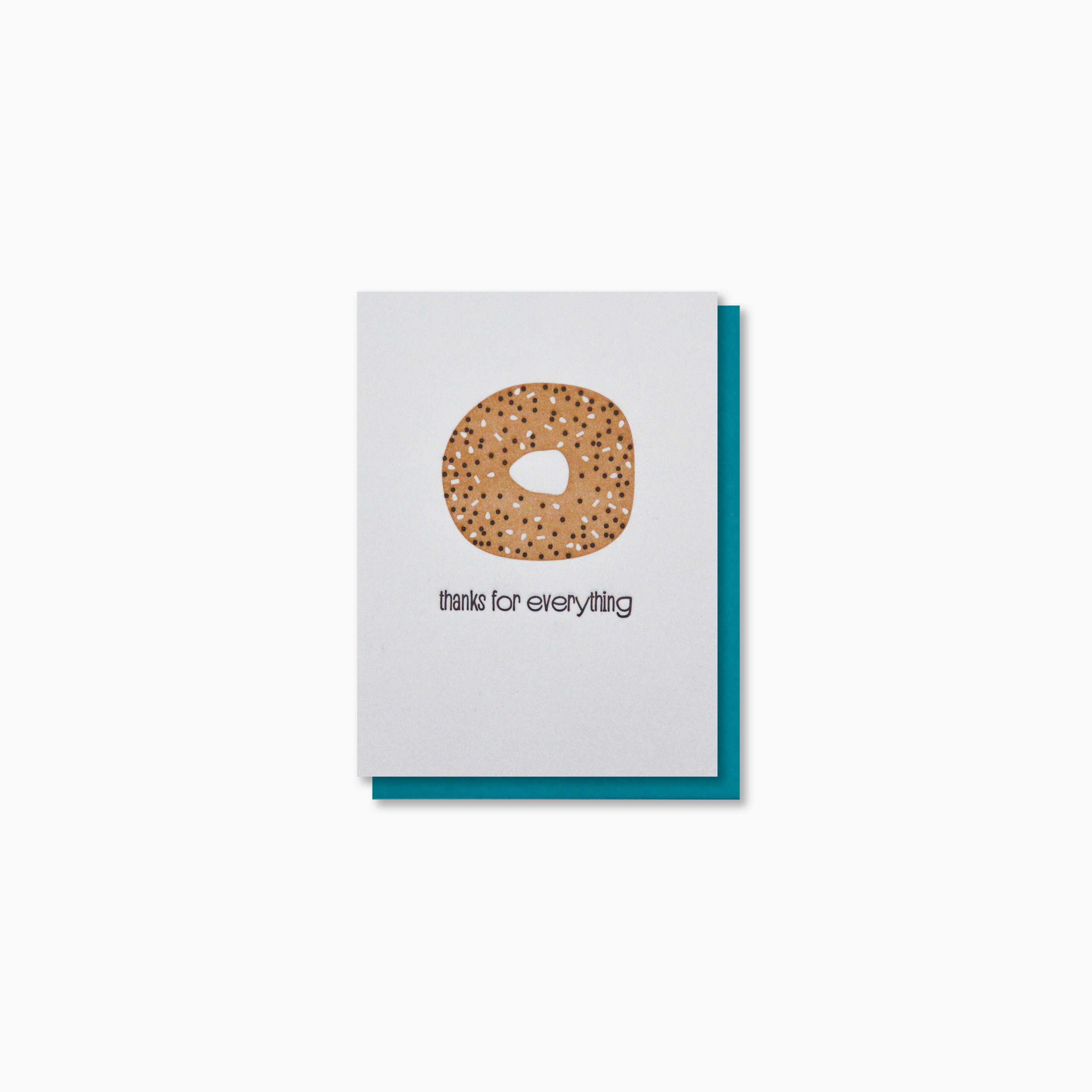 Funny Punny Everything Bagel Foodie Thanks Letterpress Card | kiss and punch