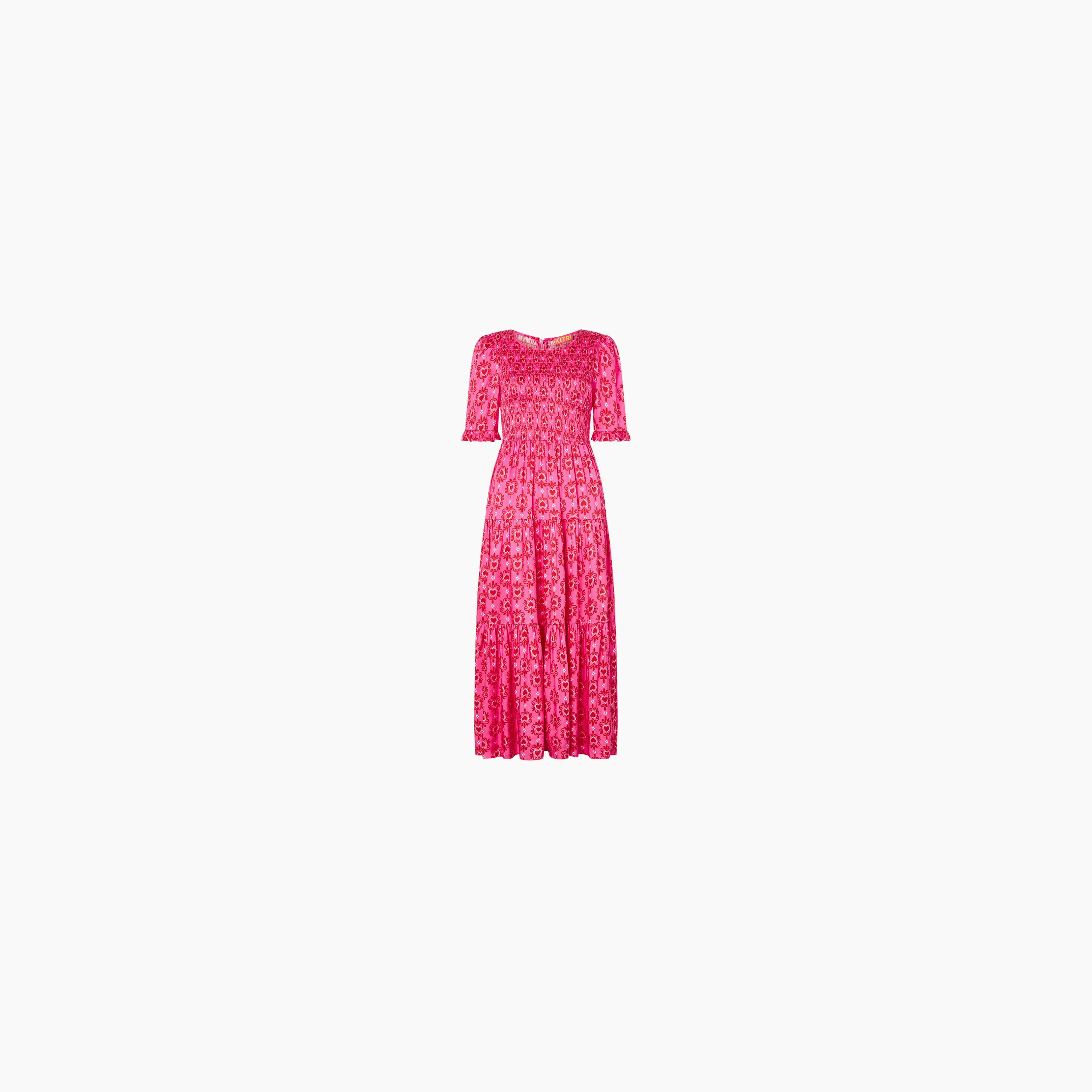 Gracie Pink Heart Print Shirred Dress