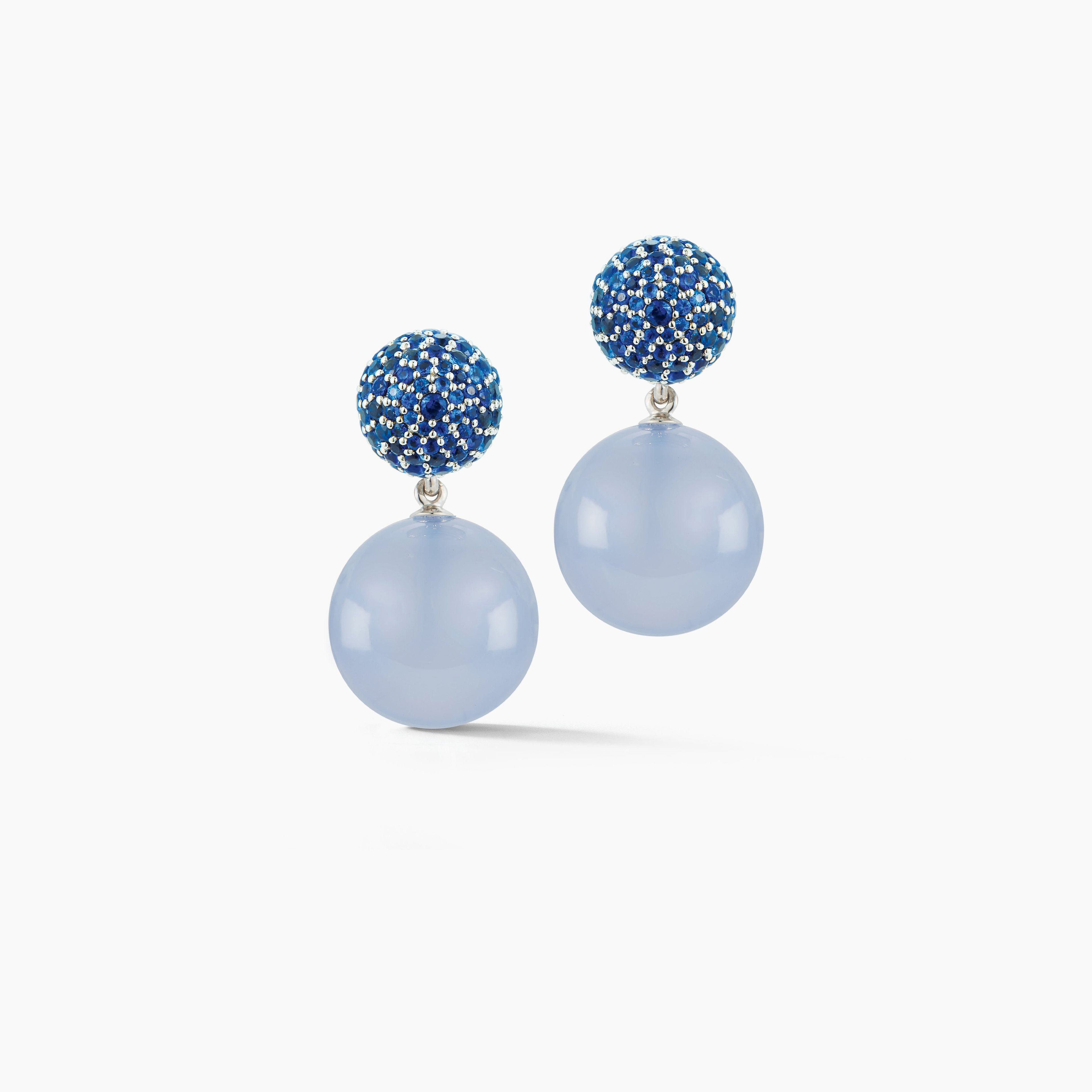 Boule Earrings in Sapphire & Blue Chalcedony