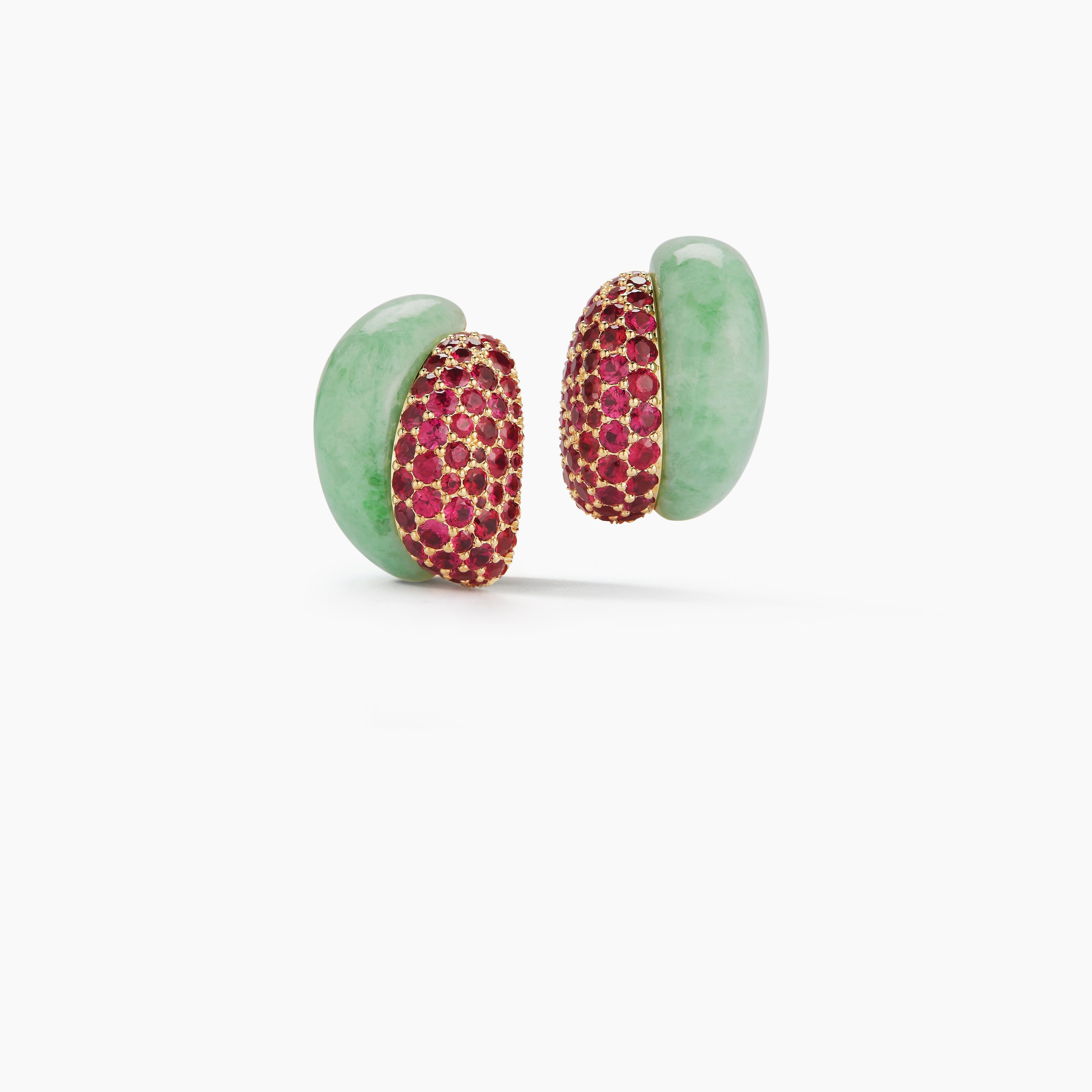 Silhouette Earrings in Green Jade & Ruby