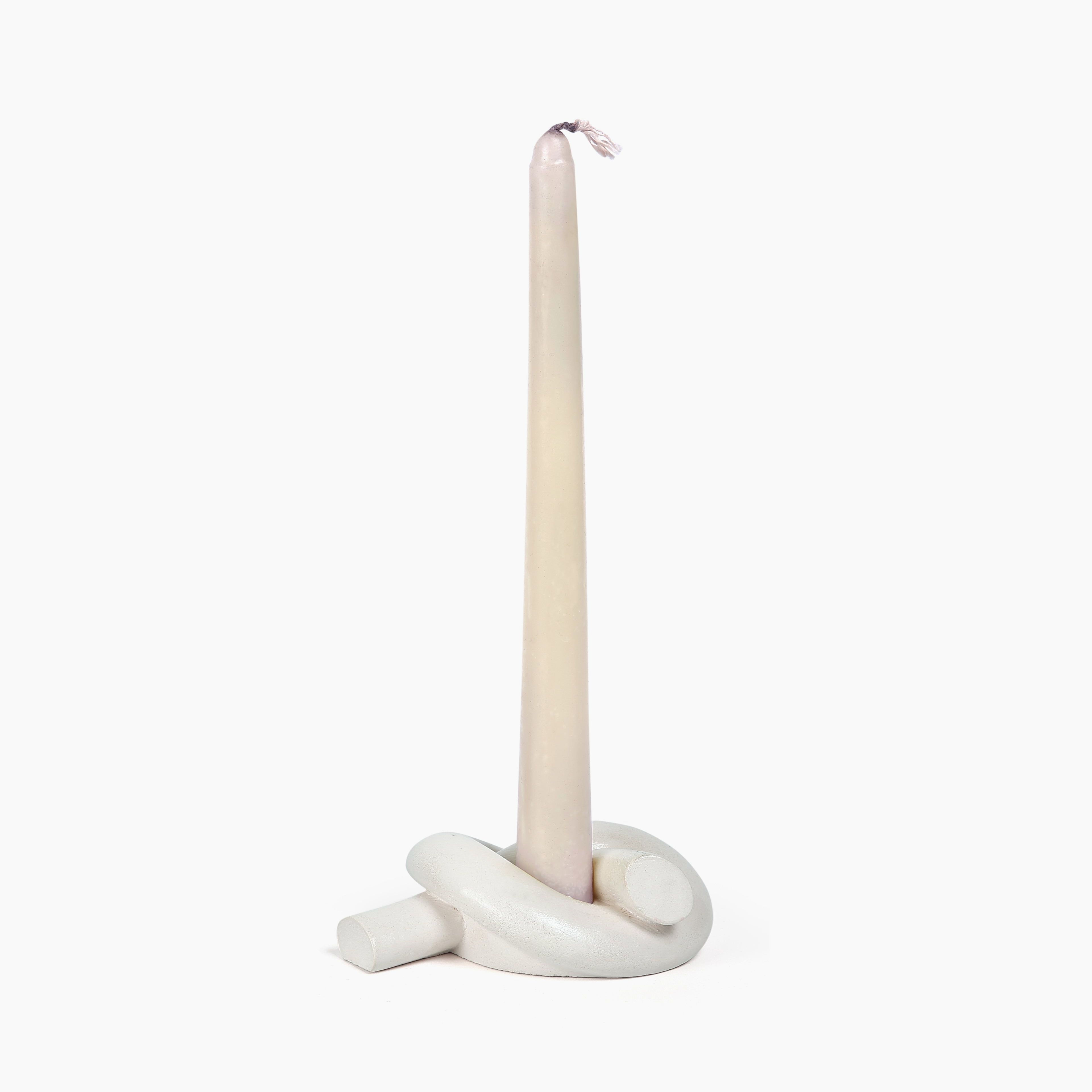 Aesthetic Style Knot Concrete Candle Holder - Ivory , 1x3.2x4.5 Inch