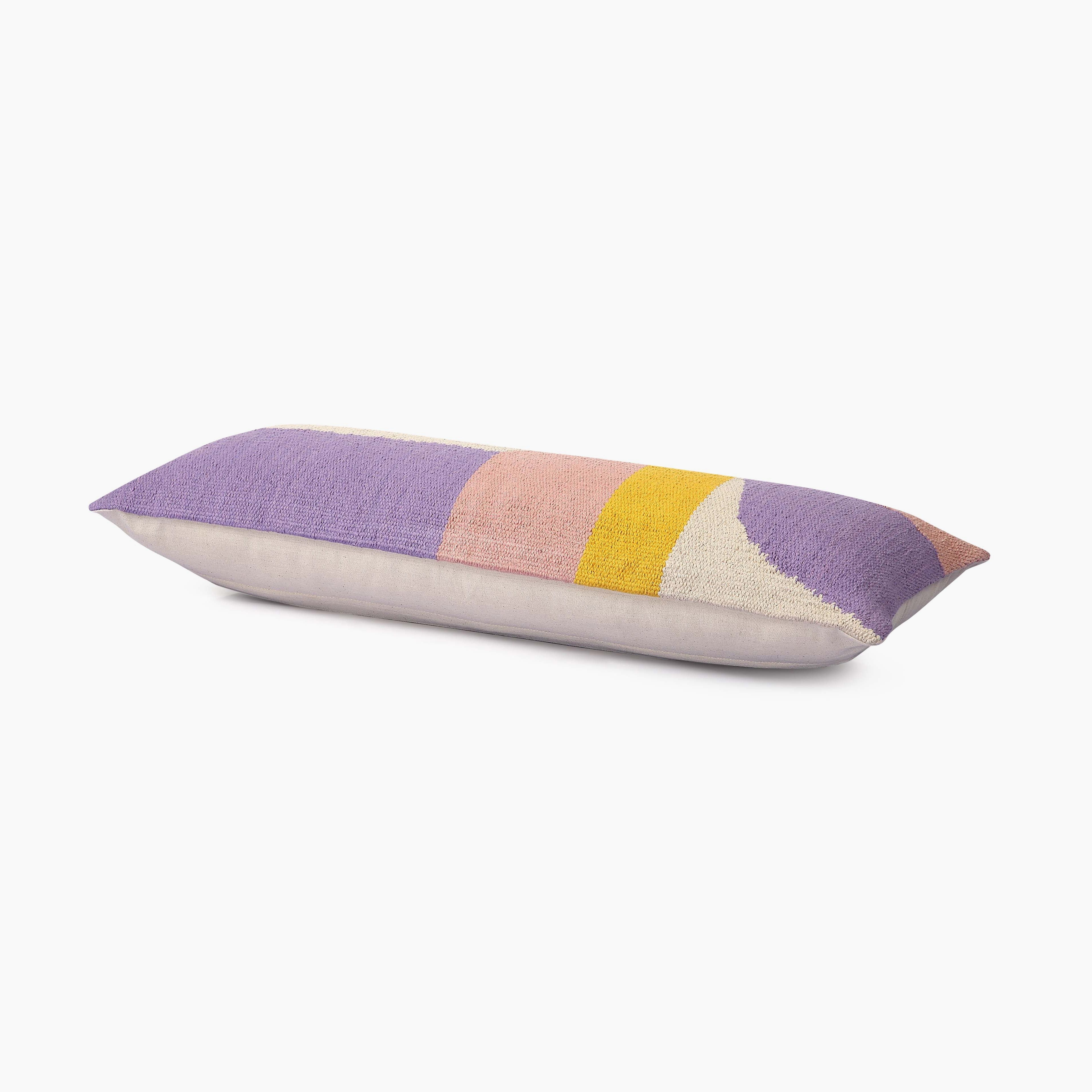 Handmade Geo Shapes Lumbar Pillow, Purple- 12x30 Inch