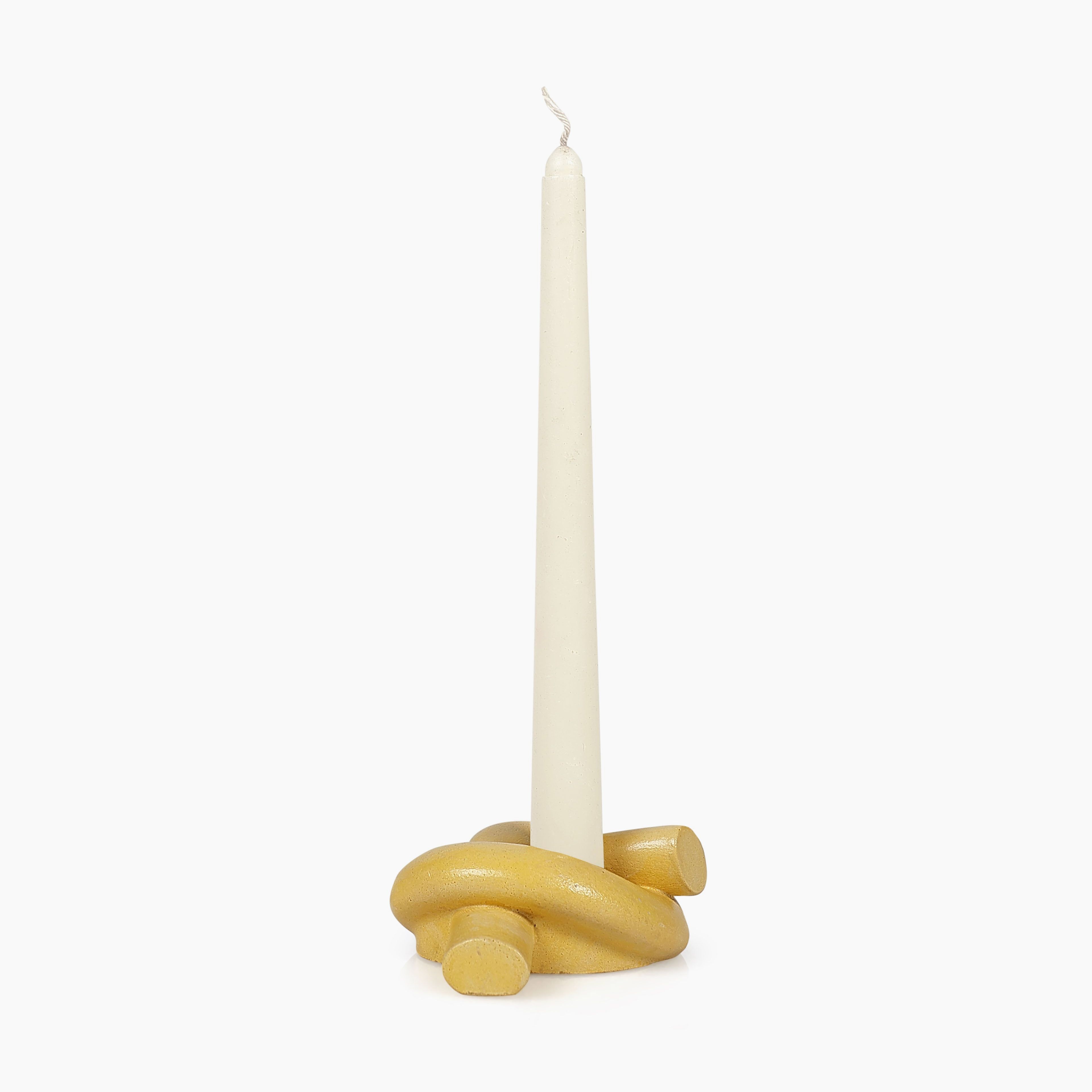 Nordic Style Knot Concrete Candle Holder - Mustard Yellow 3.2x4.5 Inch