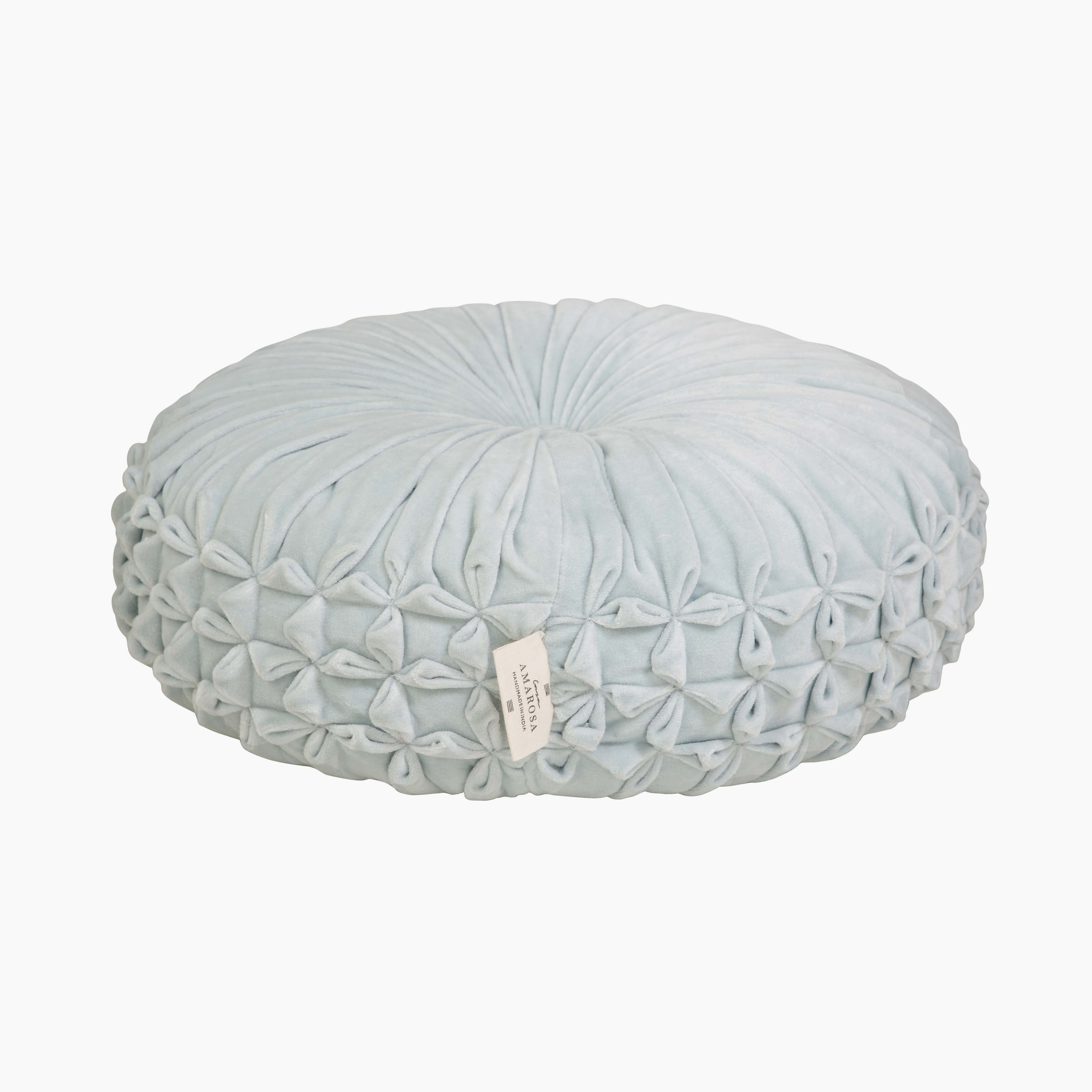 Velvet Round Handmade Pillow, Cool Blue- 16 Inch