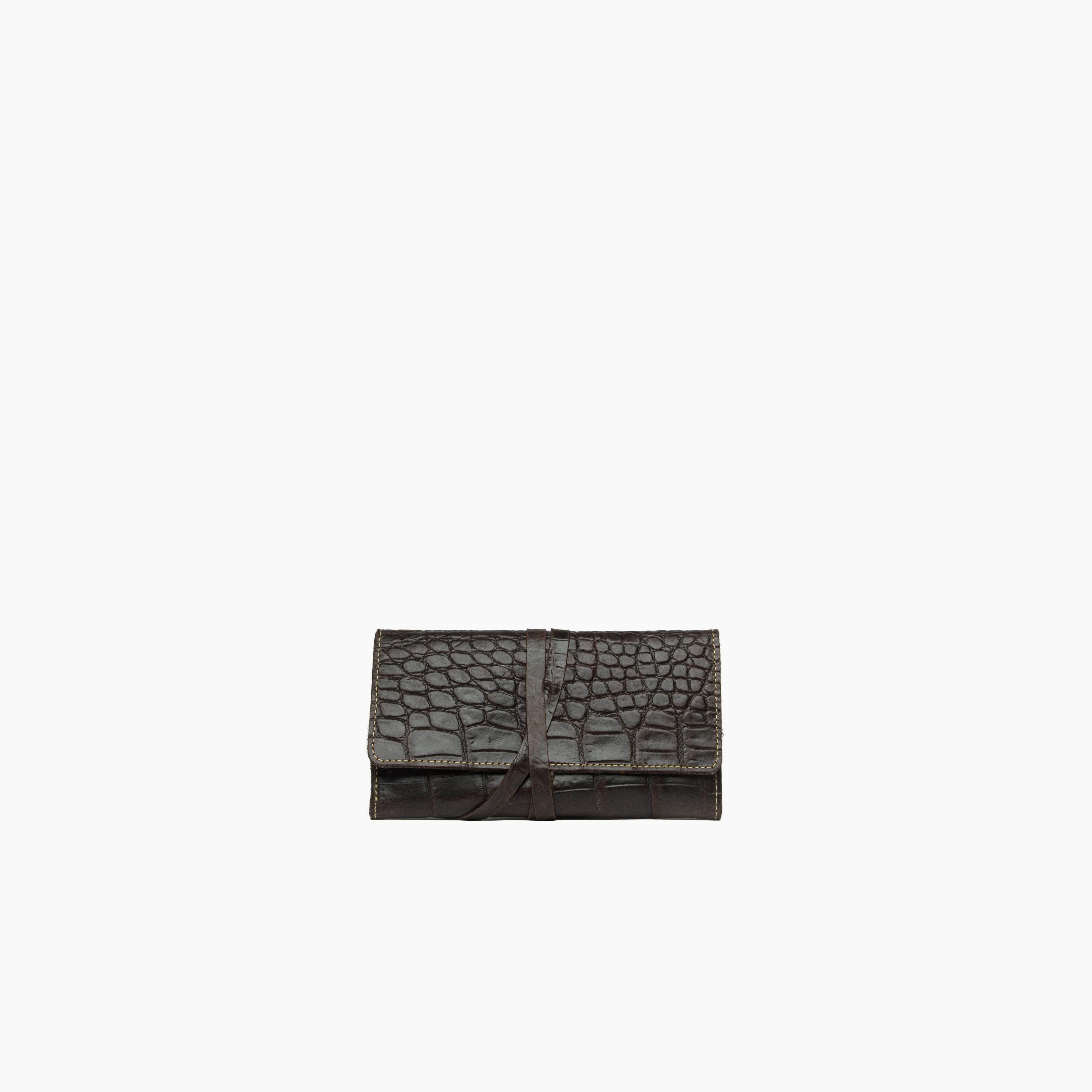 Mesale Croc Print Leather Wrap Wallet