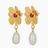 Flower Pearl Drop Earrings in Gold - Red