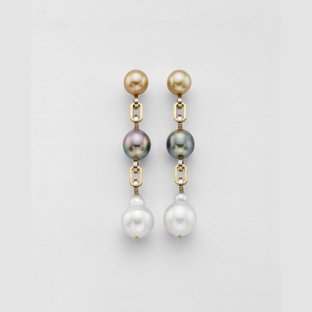 Ball and Chain Tri Color Pearl Earrings