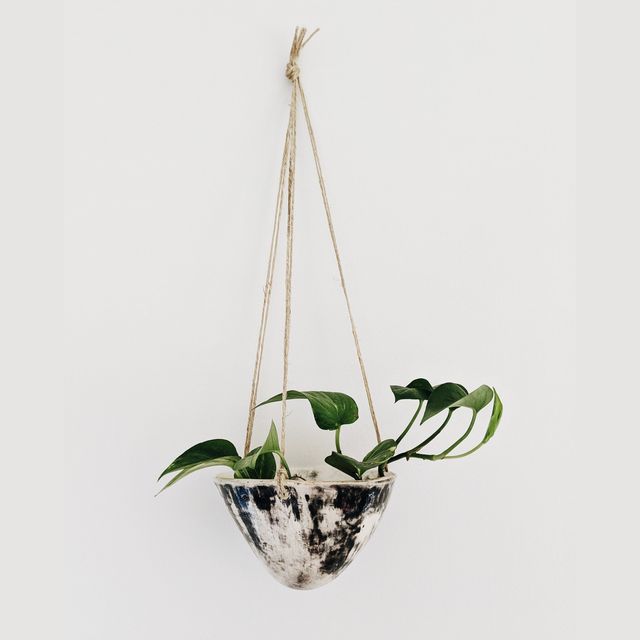 Black and White Glazed w/ "Moon" Design - Hanging Pot w/ Glossy Finish - Succulent Planter - Indoor Pot