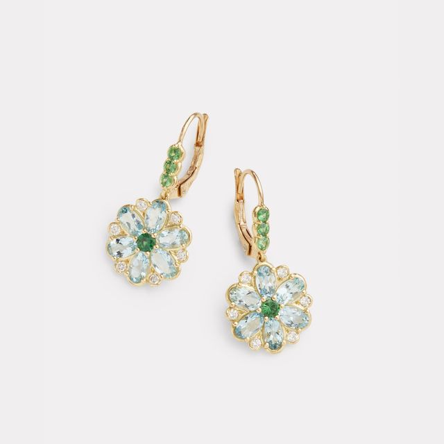 Aquamarine and Tsavorite Flower Drop Earring